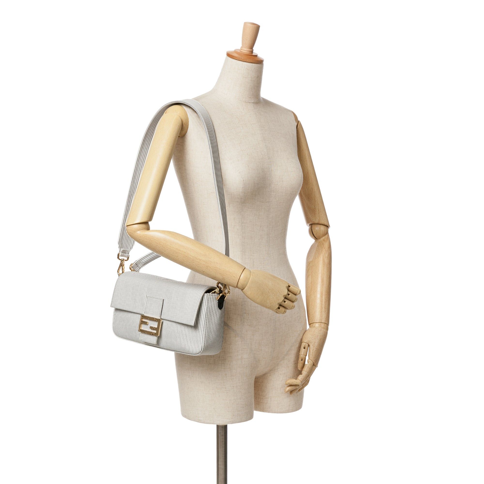 Fendi Fendi Striped Jersey Baguette Satchel White Size ONE SIZE - 9 Thumbnail