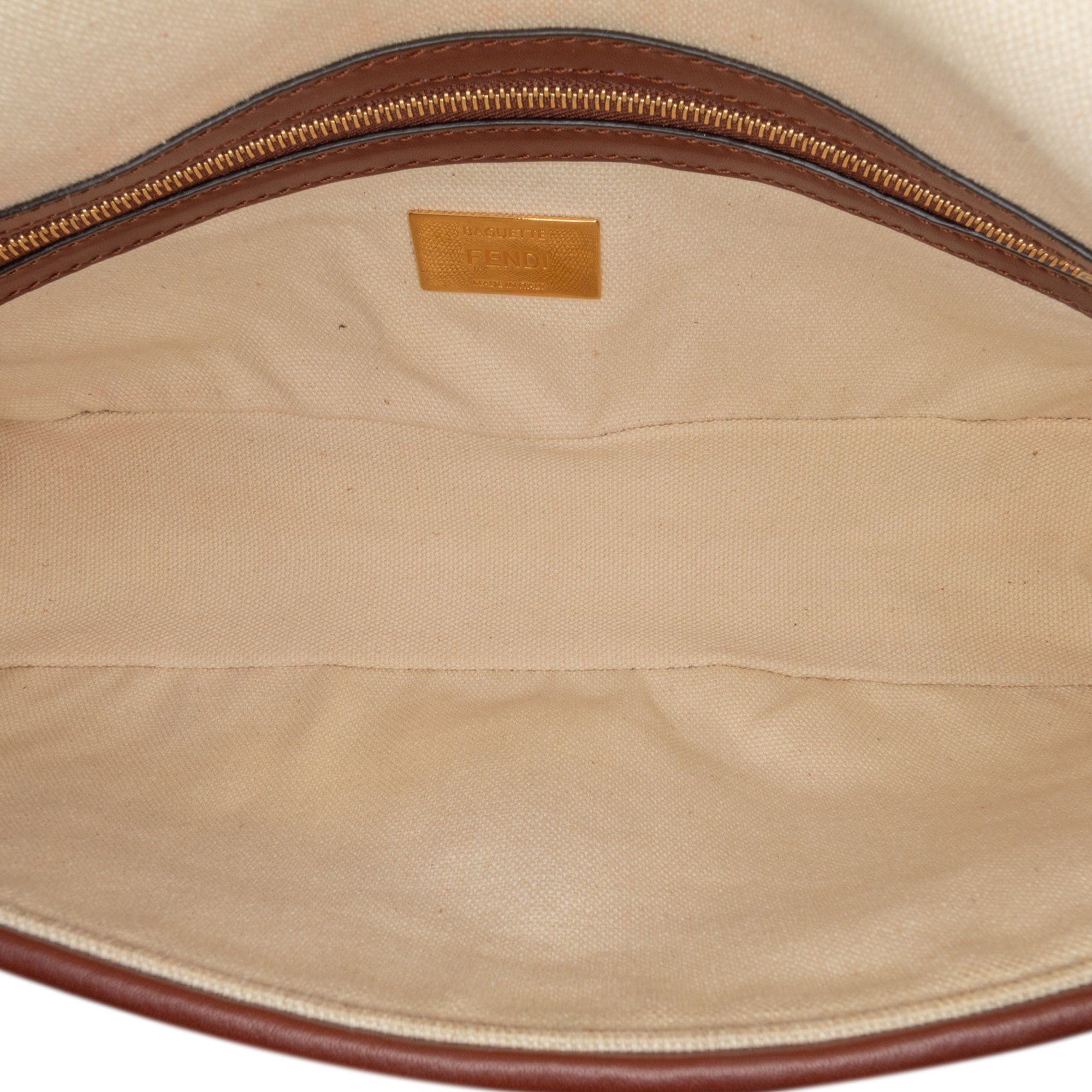 Fendi Fendi Zucca Embroidered Canvas Baguette Satchel Brown Size ONE SIZE - 4 Thumbnail