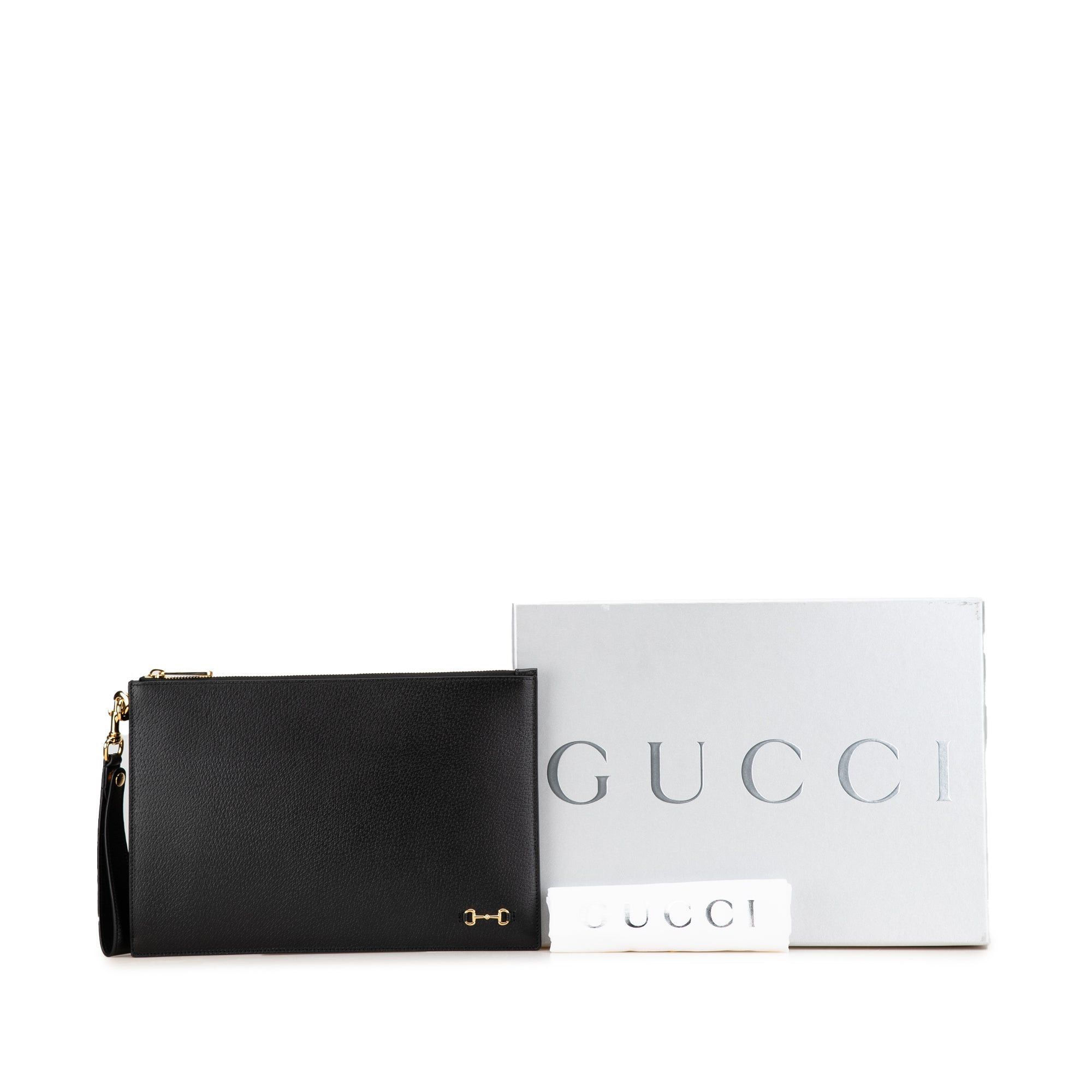 Gucci Gucci Leather Horsebit 1955 Zip Clutch Black Size ONE SIZE - 9 Thumbnail