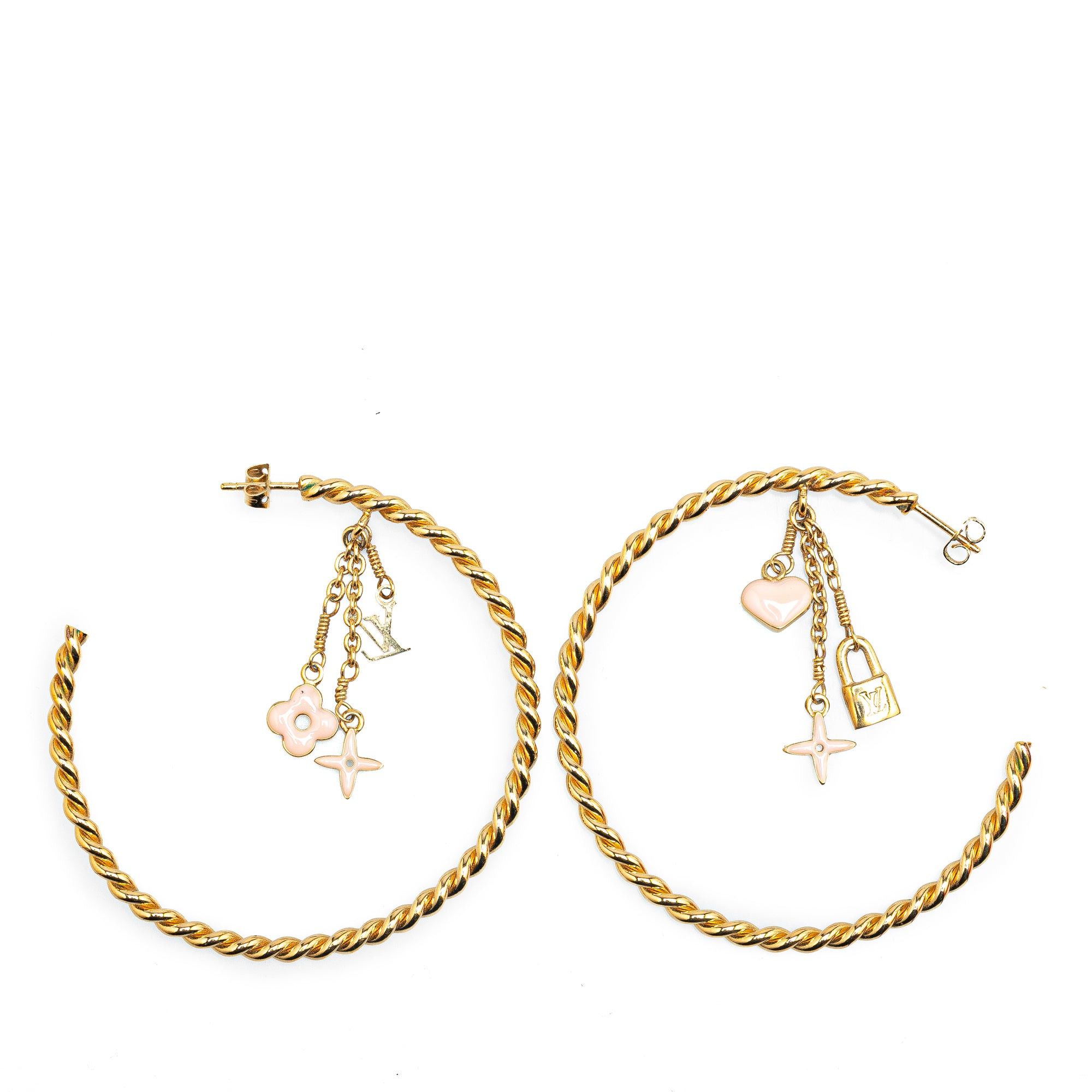 Louis Vuitton Louis Vuitton Gold Plated Sweet Monogram Creole Hoop Pierce Earrings Gold Size ONE SIZE - 2 Thumbnail