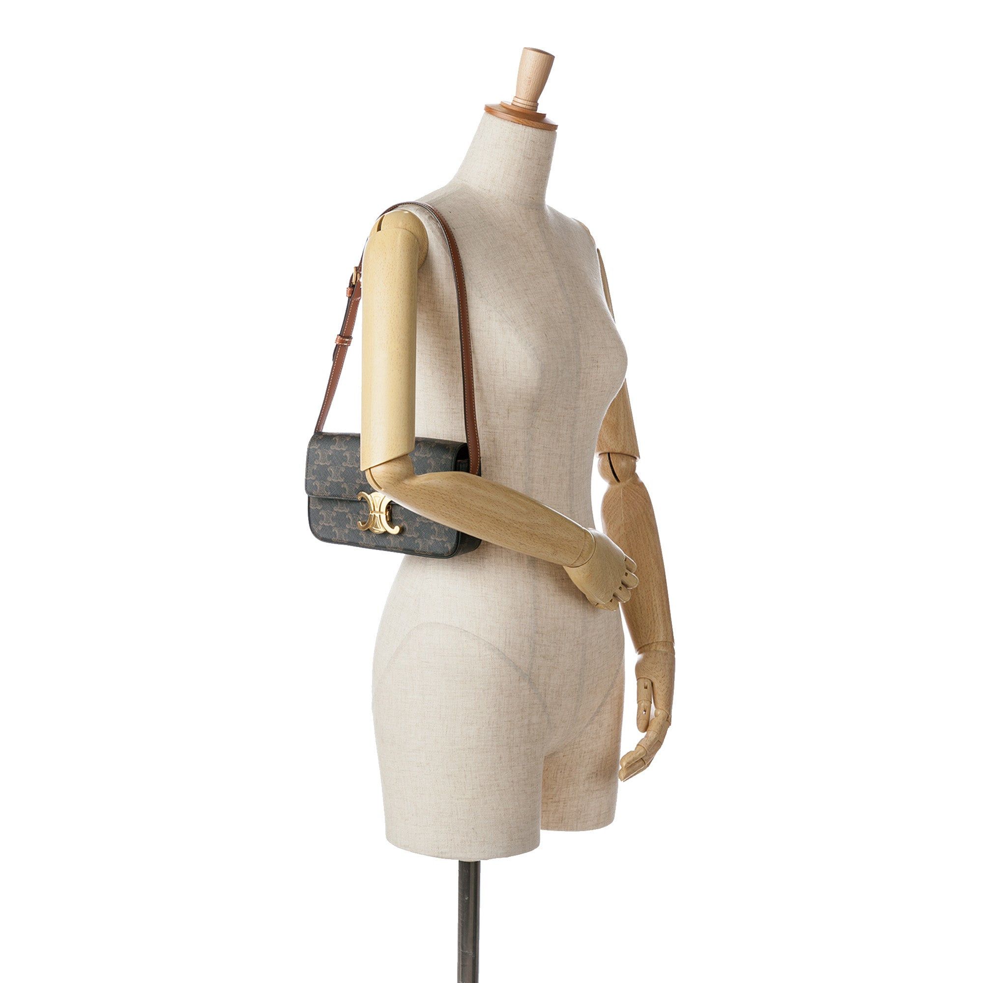 Celine Celine Triomphe Coated Canvas Claude Shoulder Bag Brown Size ONE SIZE - 8 Thumbnail