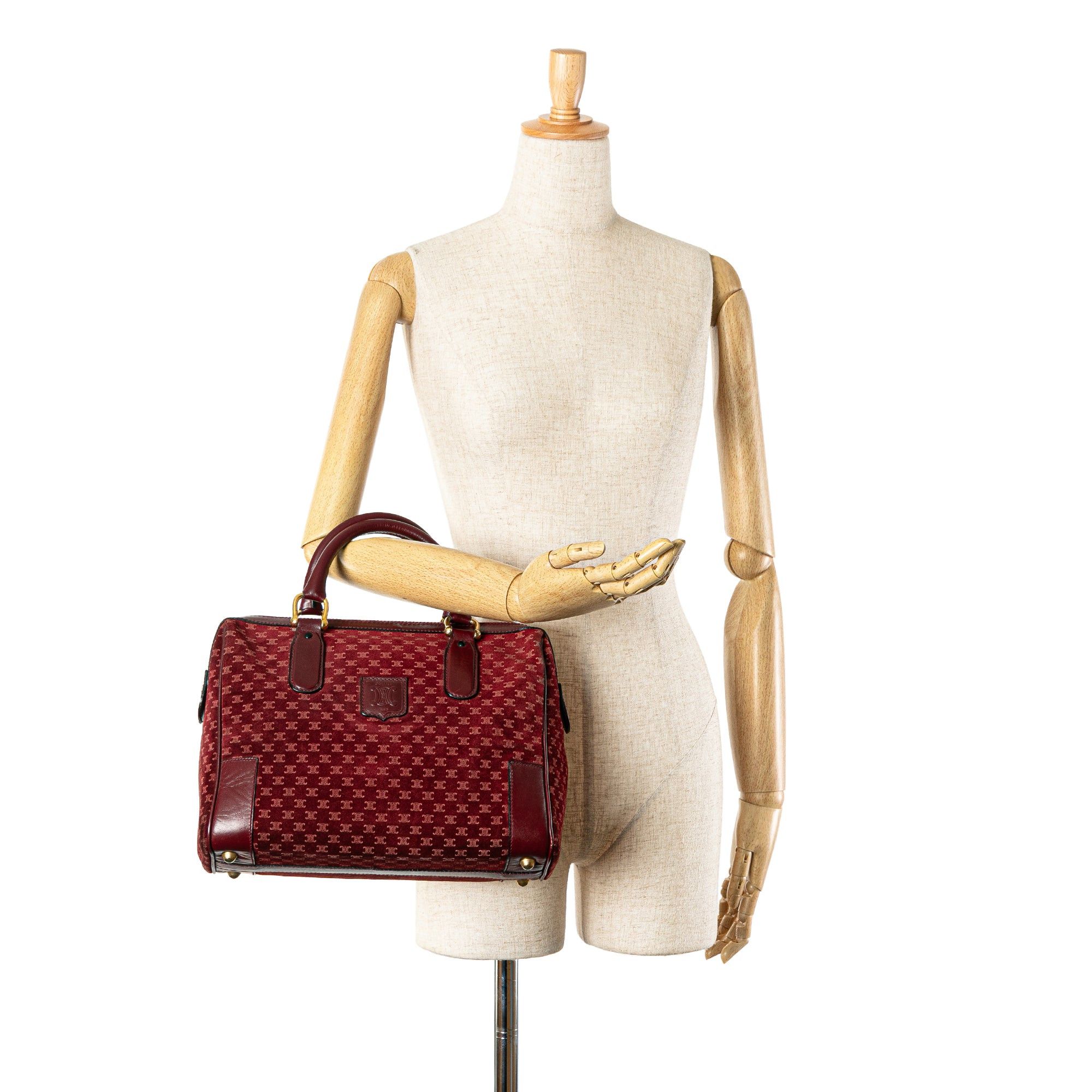 Celine Celine Macadam Suede Boston Bag Red Size ONE SIZE - 8 Thumbnail