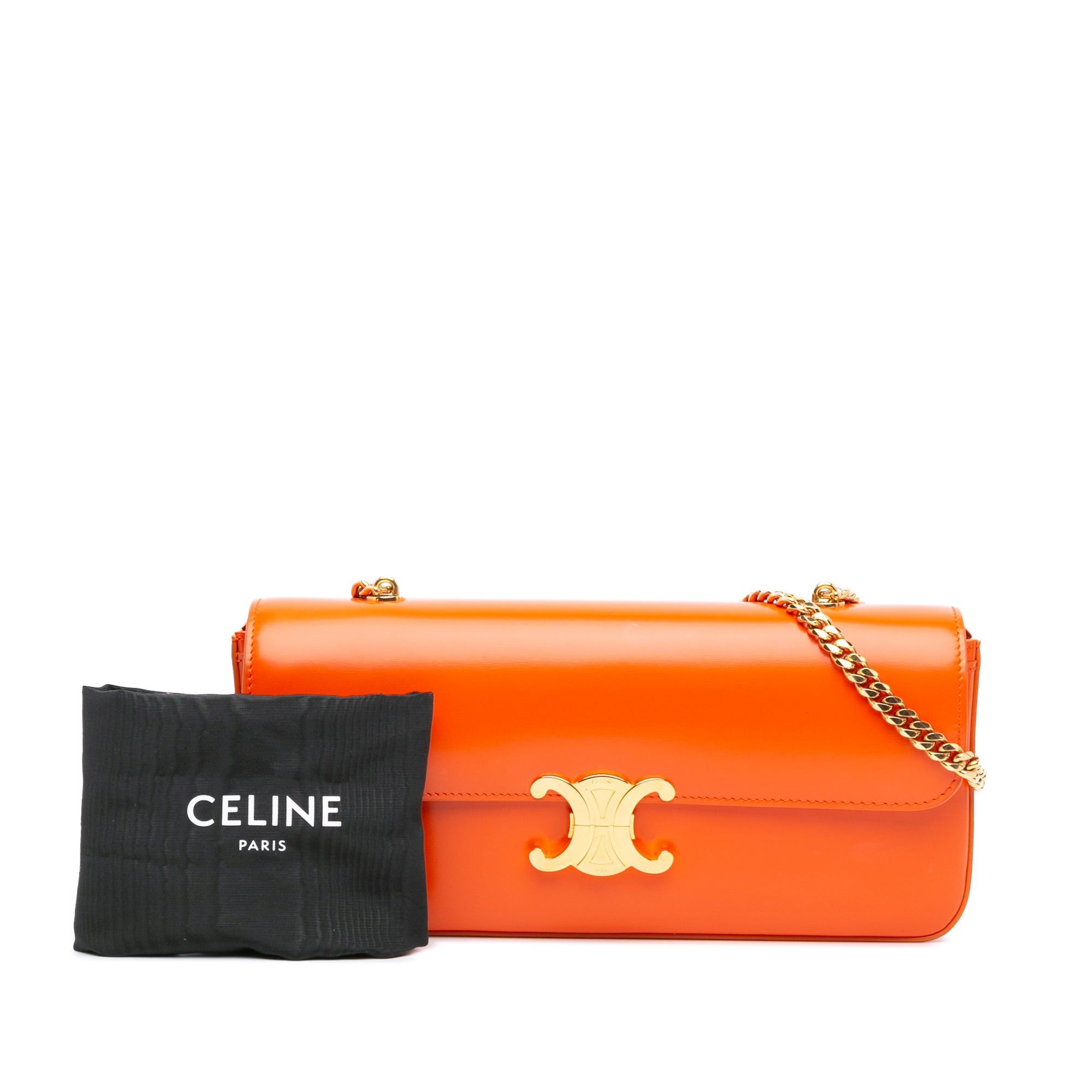 Celine Celine Triomphe Calfskin Leather Chain Shoulder Bag Orange Size ONE SIZE - 8 Thumbnail