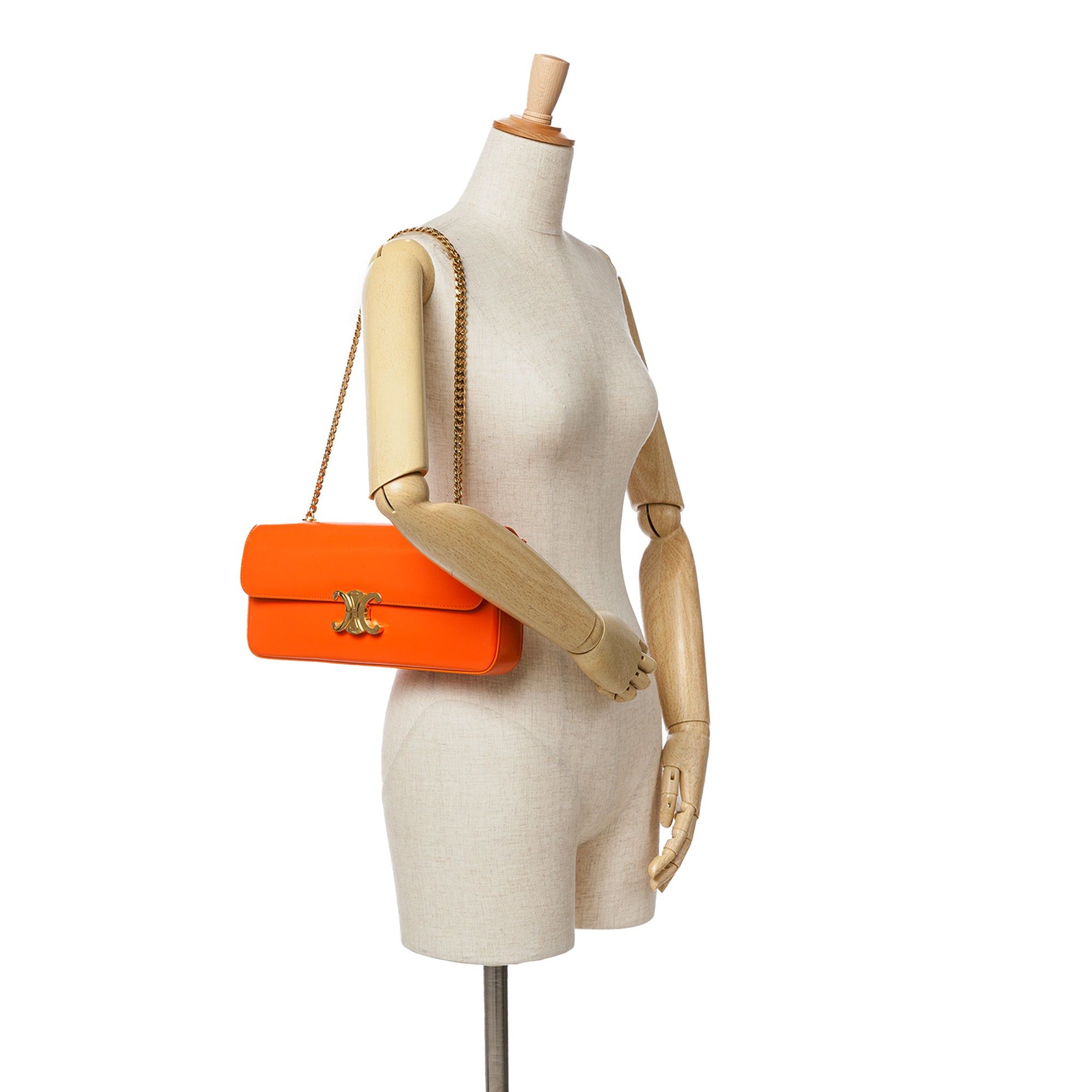 Celine Celine Triomphe Calfskin Leather Chain Shoulder Bag Orange Size ONE SIZE - 7 Thumbnail