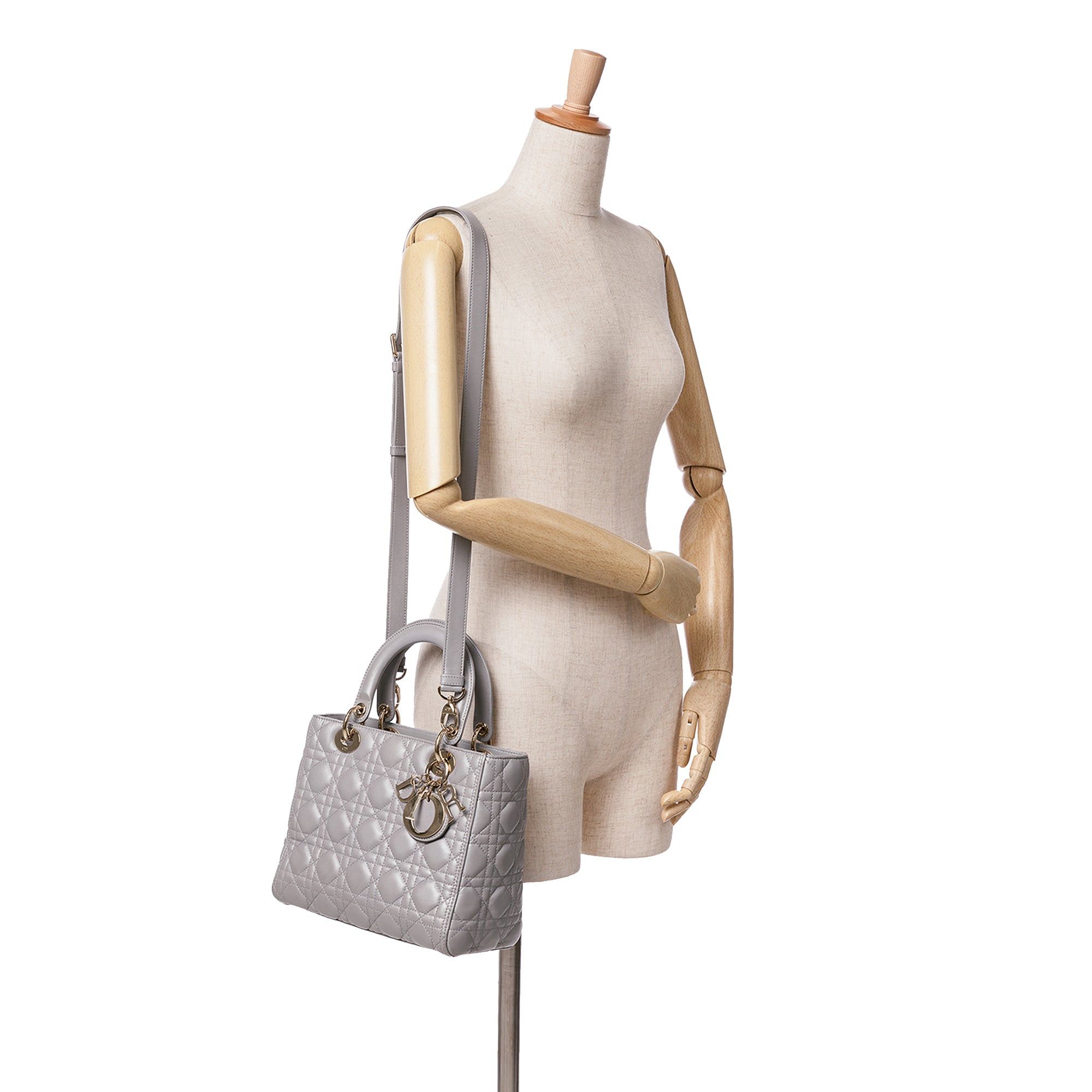 Dior Dior Medium Lambskin Cannage Lady Dior Gray Size ONE SIZE - 9 Thumbnail
