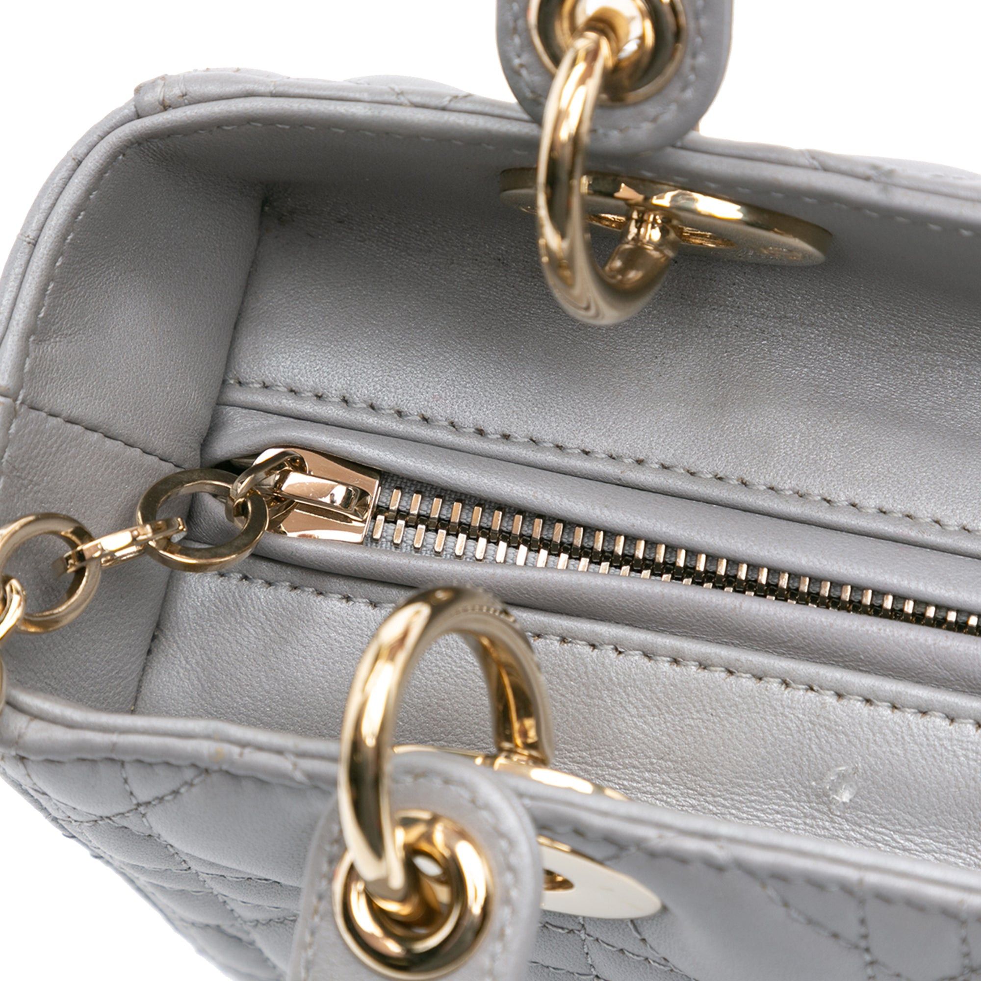 Dior Dior Medium Lambskin Cannage Lady Dior Gray Size ONE SIZE - 7 Thumbnail