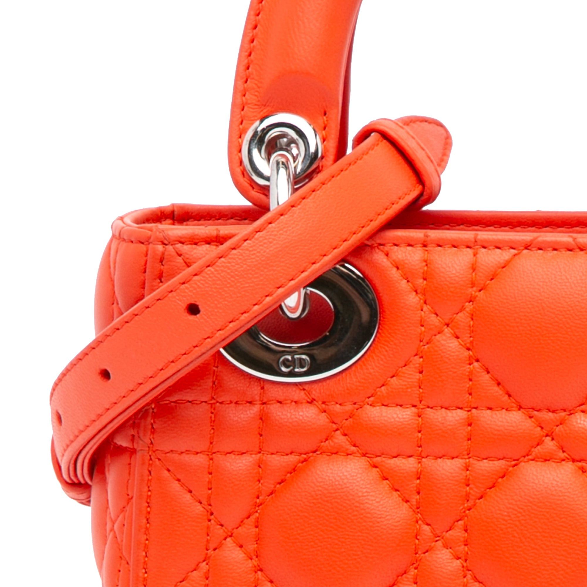 Dior Dior Mini Lambskin Cannage Lady Dior Orange Size ONE SIZE - 8 Thumbnail