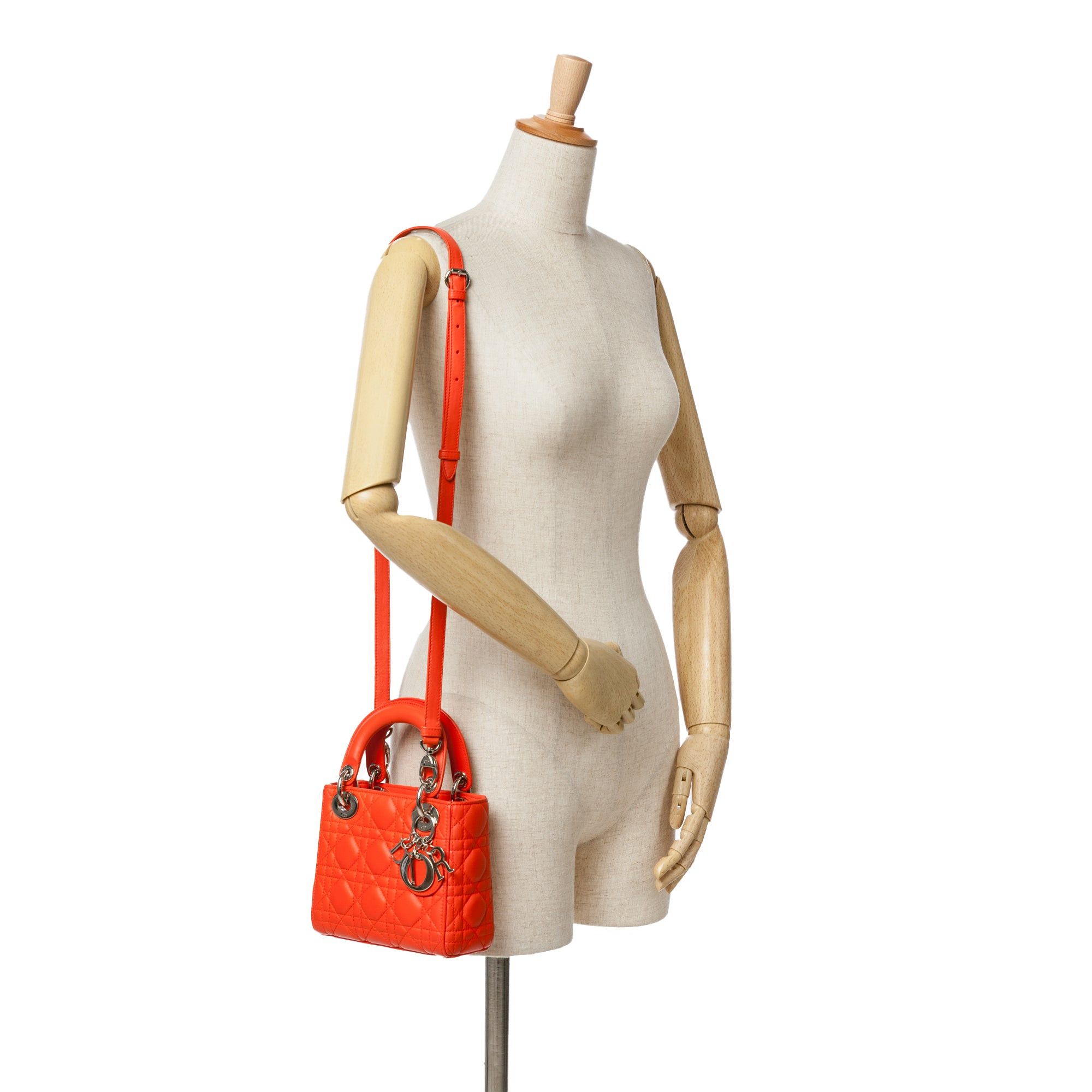 Dior Dior Mini Lambskin Cannage Lady Dior Orange Size ONE SIZE - 11 Thumbnail