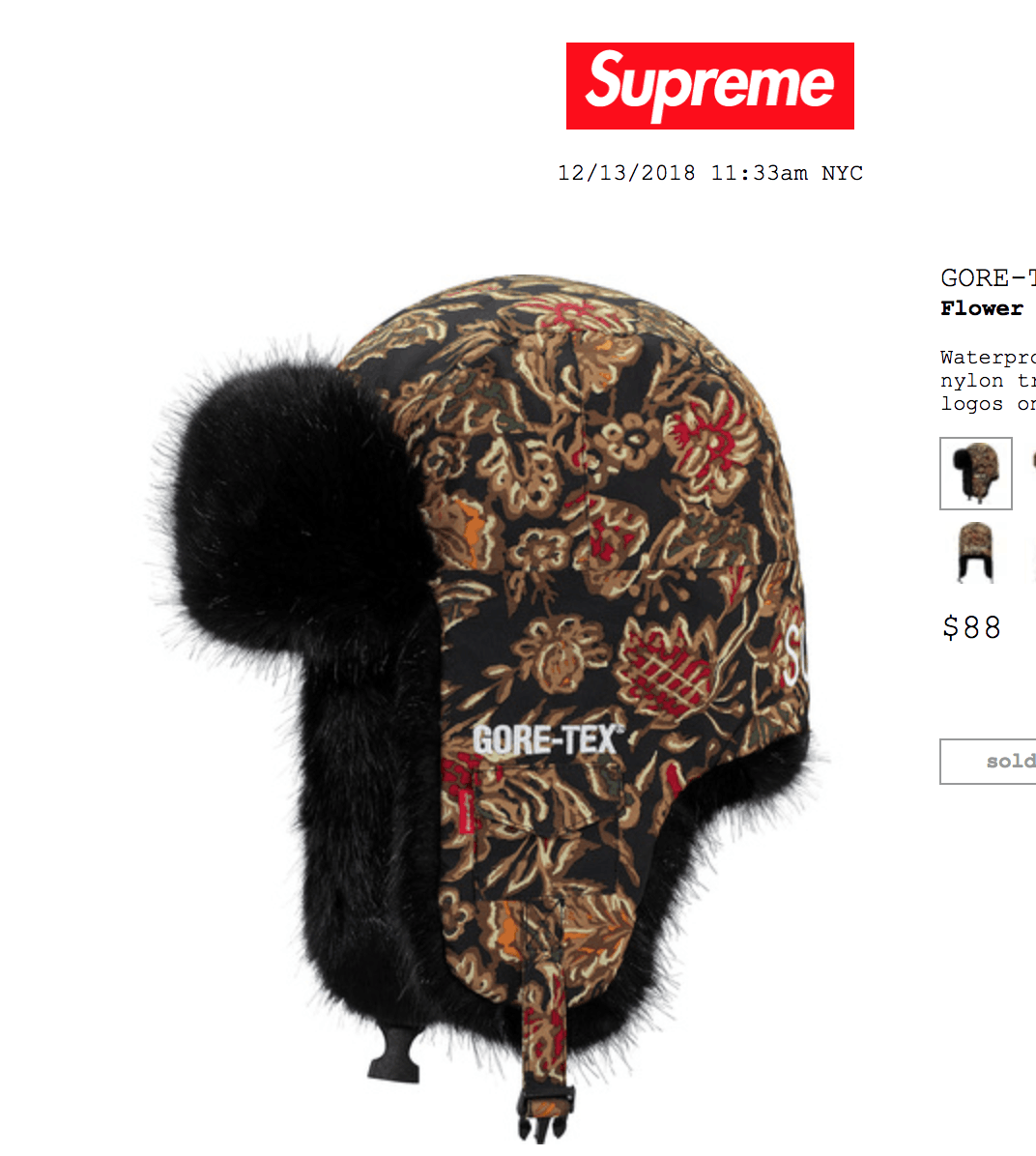 Goretex × Supreme Supreme Gore Tex Taped Seam Trooper Flower 