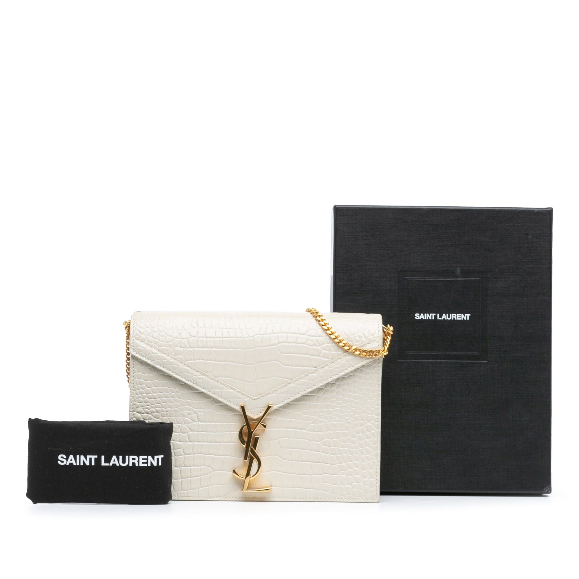 Saint Laurent Paris Saint Laurent Croc Embossed Leather Monogram Cassandra Clasp Bag White Size ONE SIZE - 8 Thumbnail