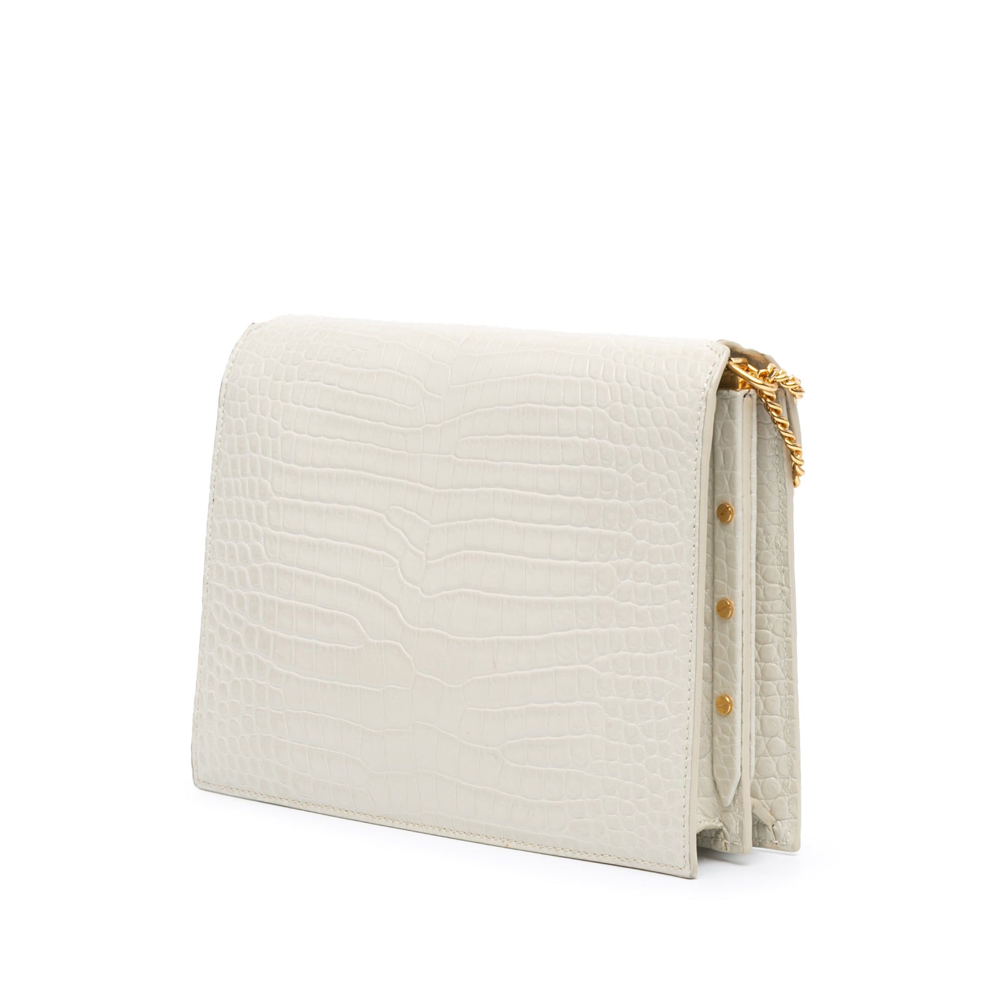 Saint Laurent Paris Saint Laurent Croc Embossed Leather Monogram Cassandra Clasp Bag White Size ONE SIZE - 2 Thumbnail