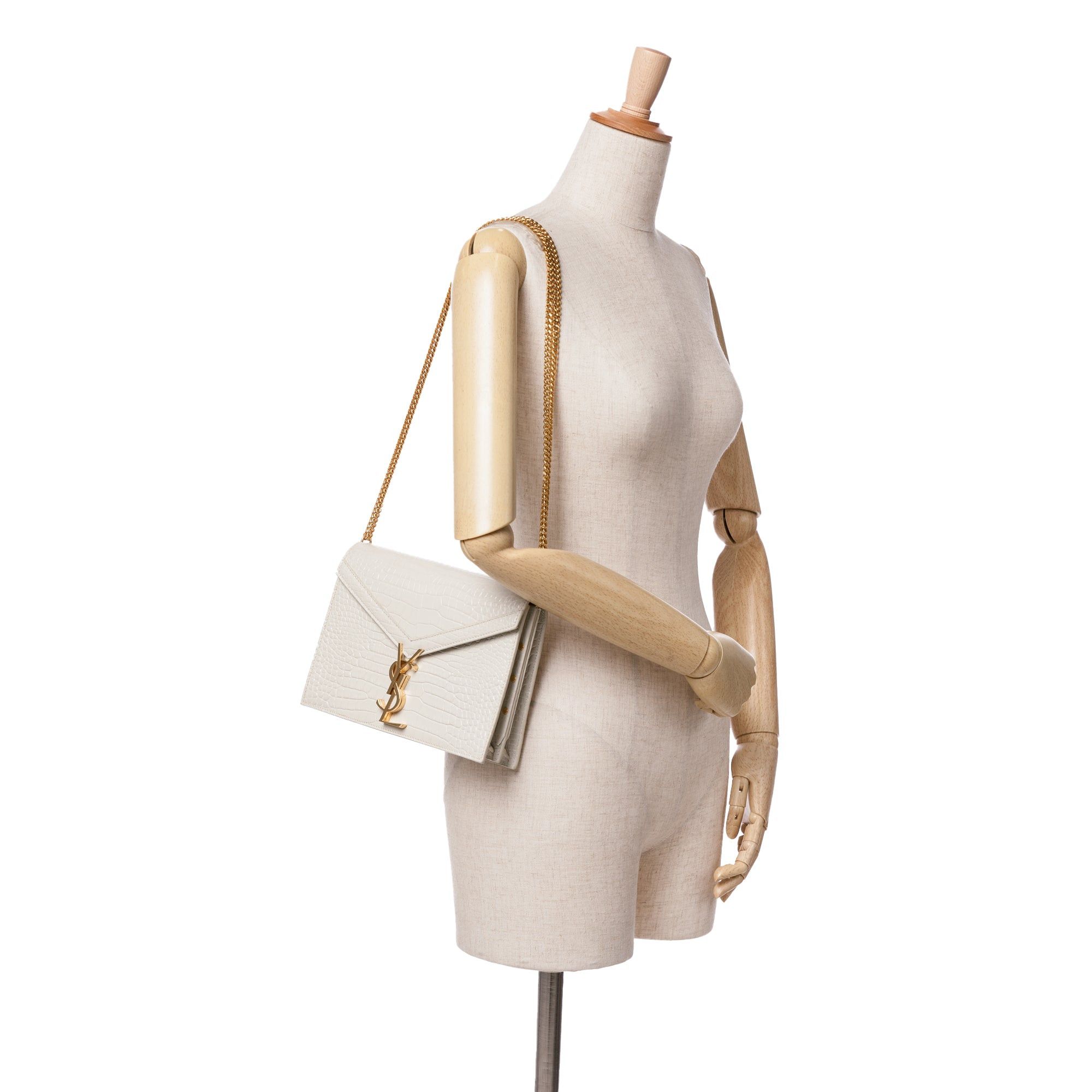 Saint Laurent Paris Saint Laurent Croc Embossed Leather Monogram Cassandra Clasp Bag White Size ONE SIZE - 7 Thumbnail