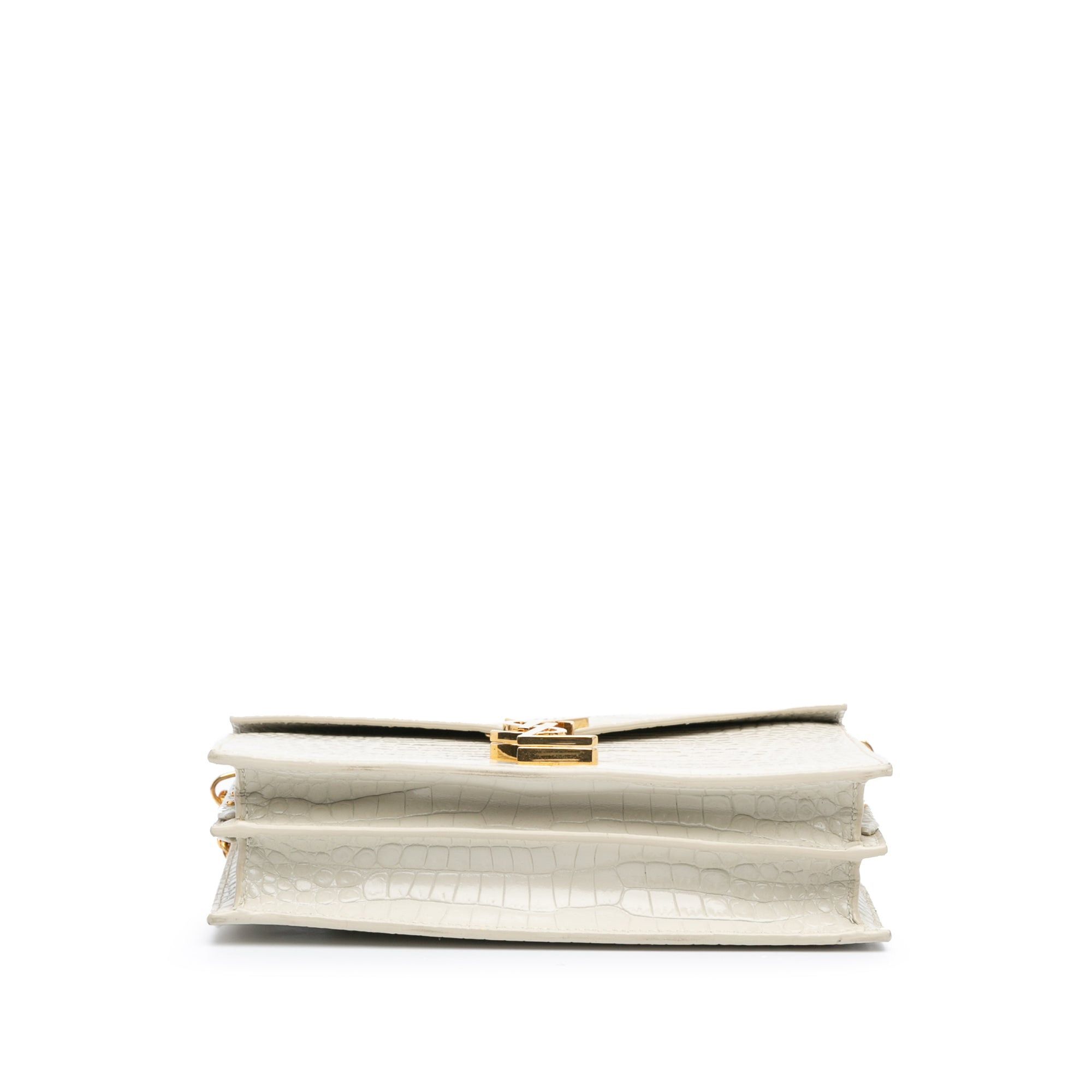 Saint Laurent Paris Saint Laurent Croc Embossed Leather Monogram Cassandra Clasp Bag White Size ONE SIZE - 3 Thumbnail