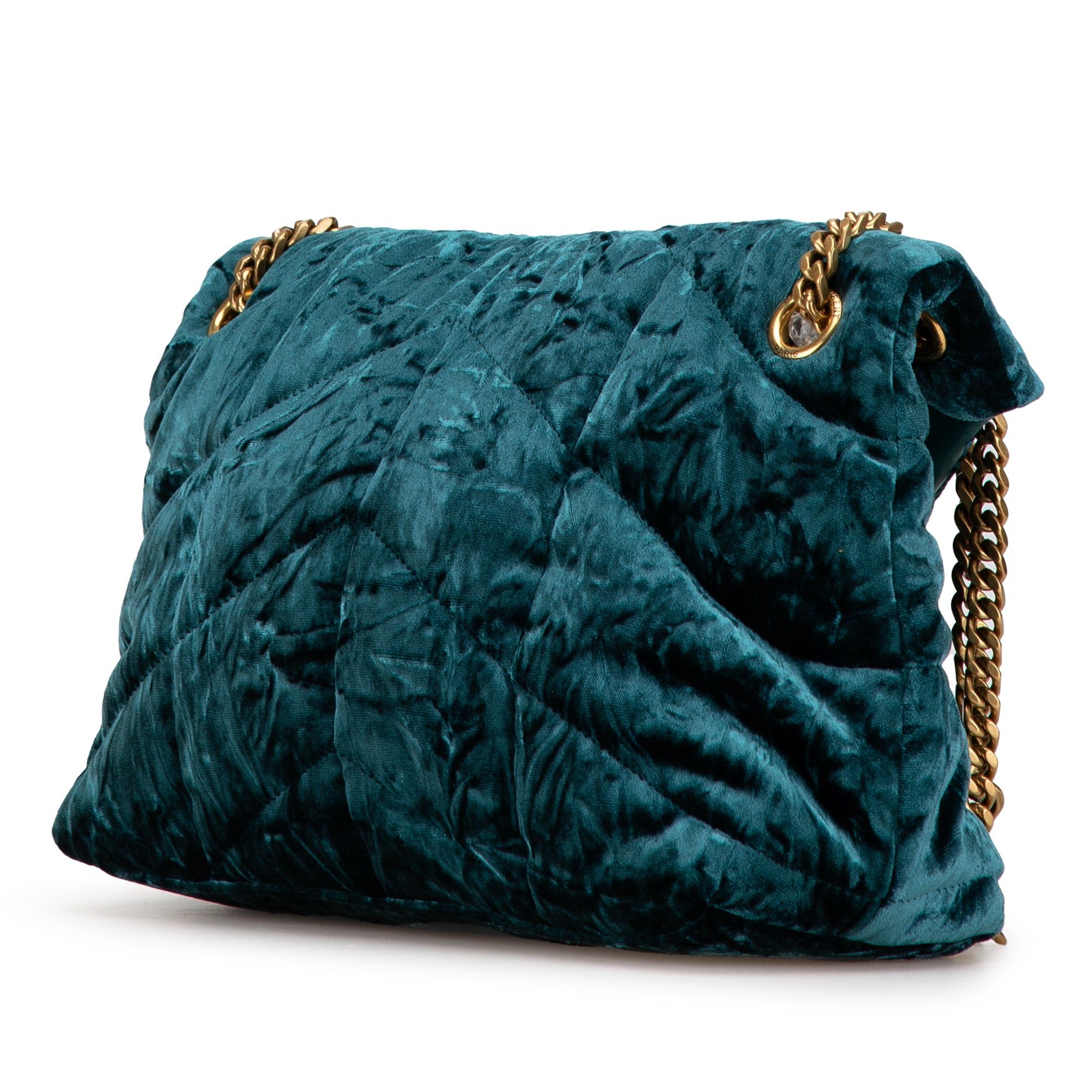 Saint Laurent Paris Saint Laurent Small Crushed Velvet Monogram Loulou Puffer Shoulder Bag Blue Size ONE SIZE - 2 Thumbnail