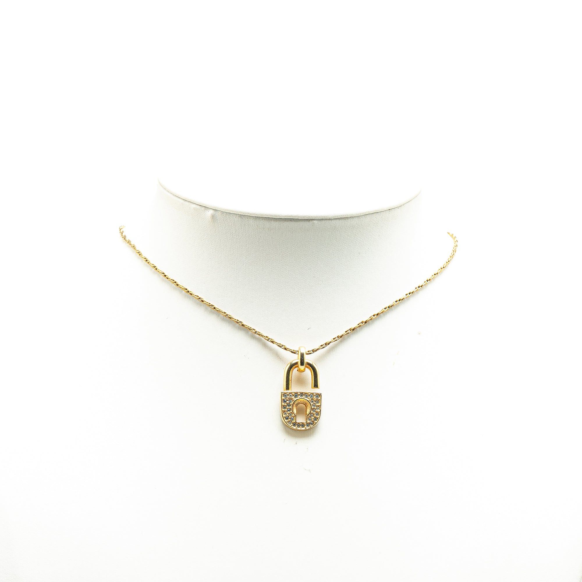 Dior Dior Gold Plated Rhinestones Padlock Pendant Necklace Gold Size ONE SIZE - 5 Thumbnail
