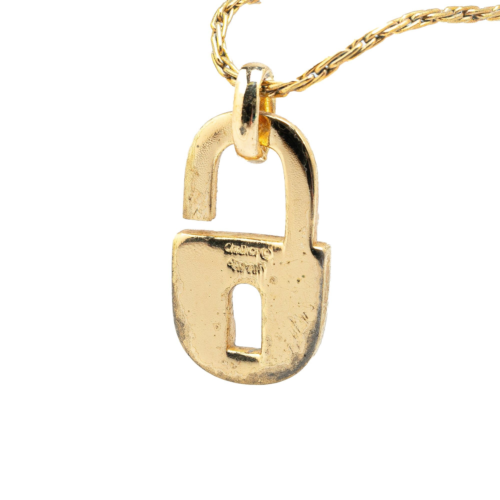 Dior Dior Gold Plated Rhinestones Padlock Pendant Necklace Gold Size ONE SIZE - 2 Thumbnail
