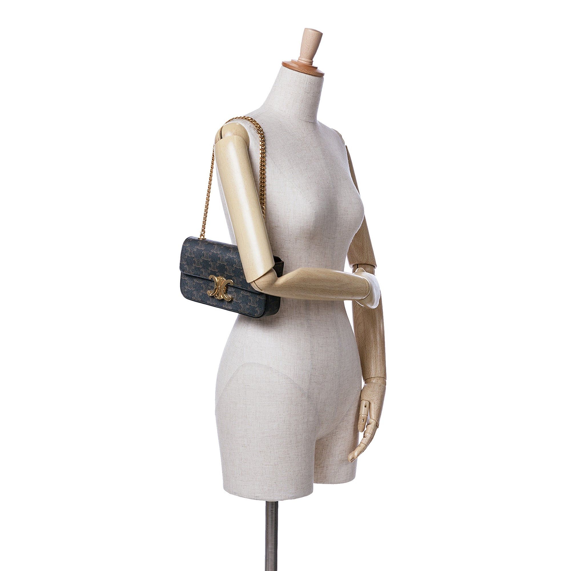 Celine Celine Triomphe Coated Canvas Claude Chain Shoulder Bag Brown Size ONE SIZE - 6 Thumbnail