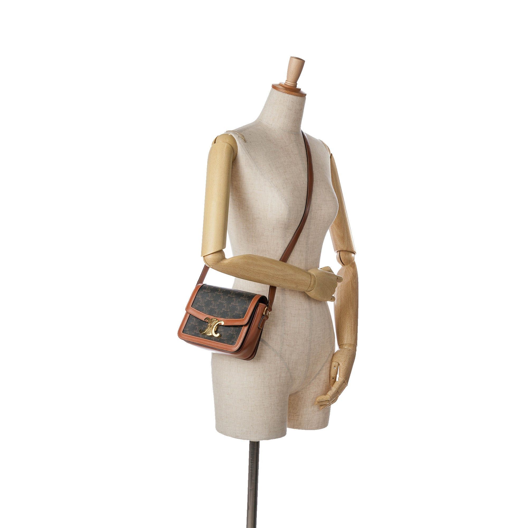 Celine Celine Teen Coated Canvas Triomphe Crossbody Brown Size ONE SIZE - 10 Thumbnail