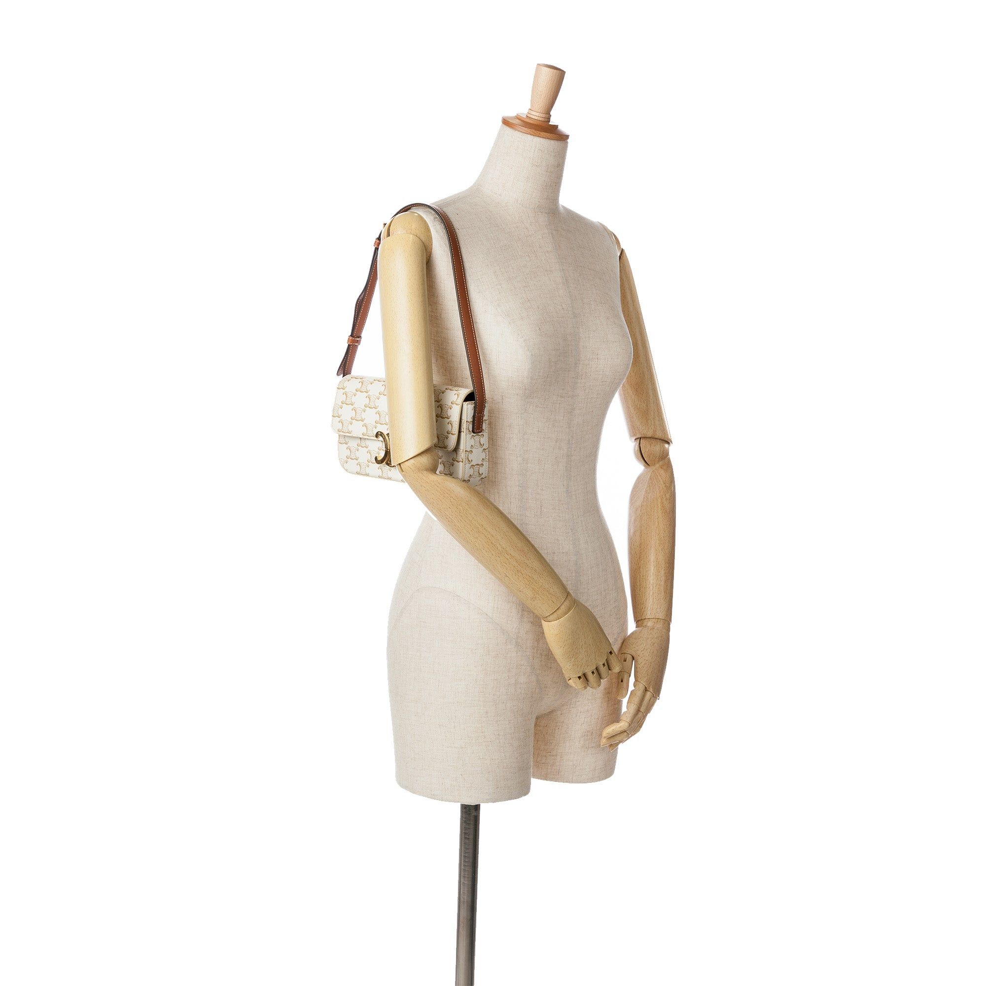 Celine Celine Triomphe Coated Canvas Claude Shoulder Bag White Size ONE SIZE - 7 Thumbnail