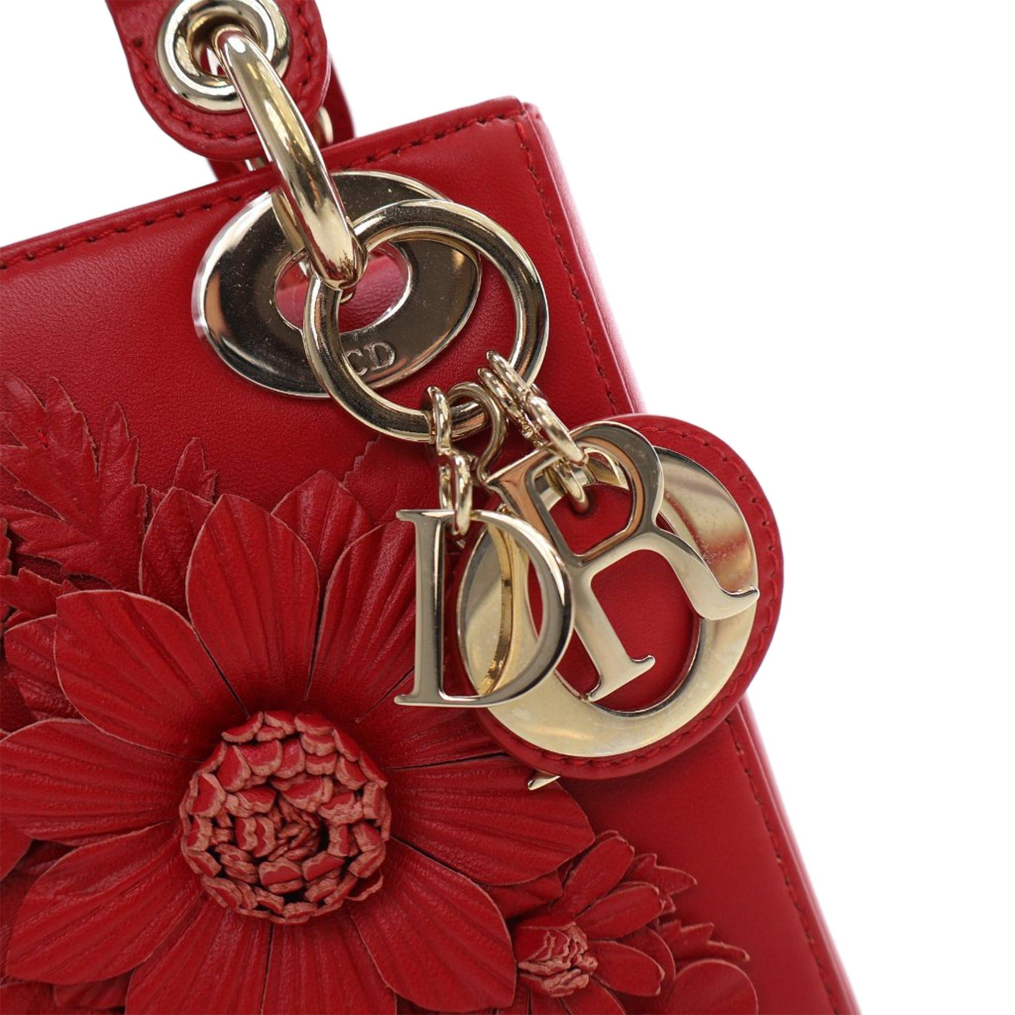 Dior Dior Mini Lambskin DiorAmour Applique Flower Lady Dior Red Size ONE SIZE - 7 Thumbnail
