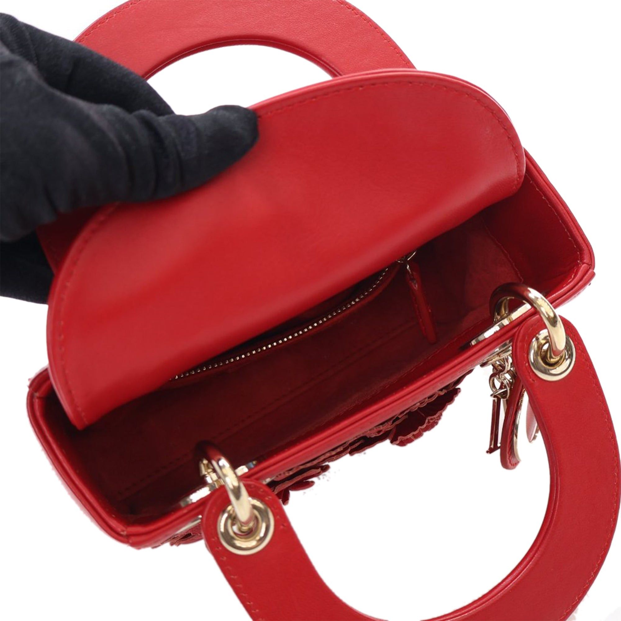 Dior Dior Mini Lambskin DiorAmour Applique Flower Lady Dior Red Size ONE SIZE - 5 Thumbnail