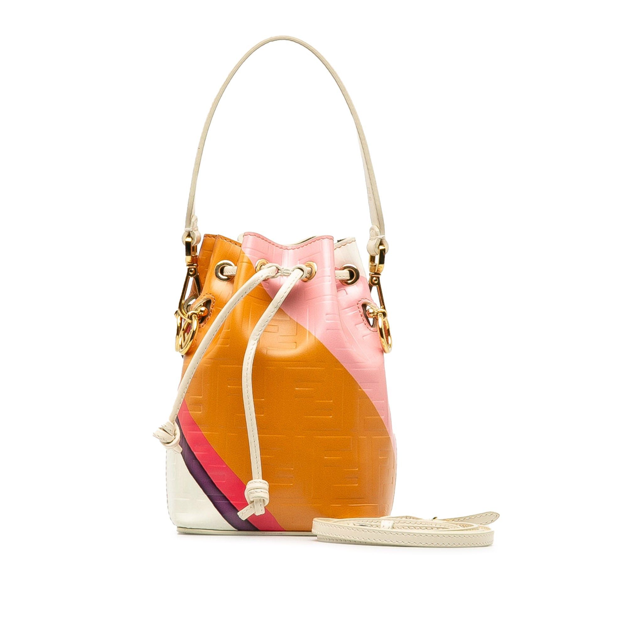 Fendi Fendi FF Embossed Striped Mini Mon Tresor Bucket Bag Brown Size ONE SIZE - 13 Thumbnail