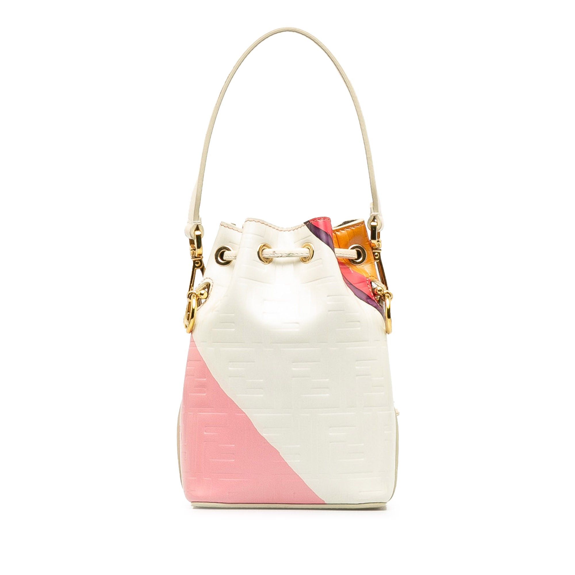 Fendi Fendi FF Embossed Striped Mini Mon Tresor Bucket Bag Brown Size ONE SIZE - 3 Thumbnail