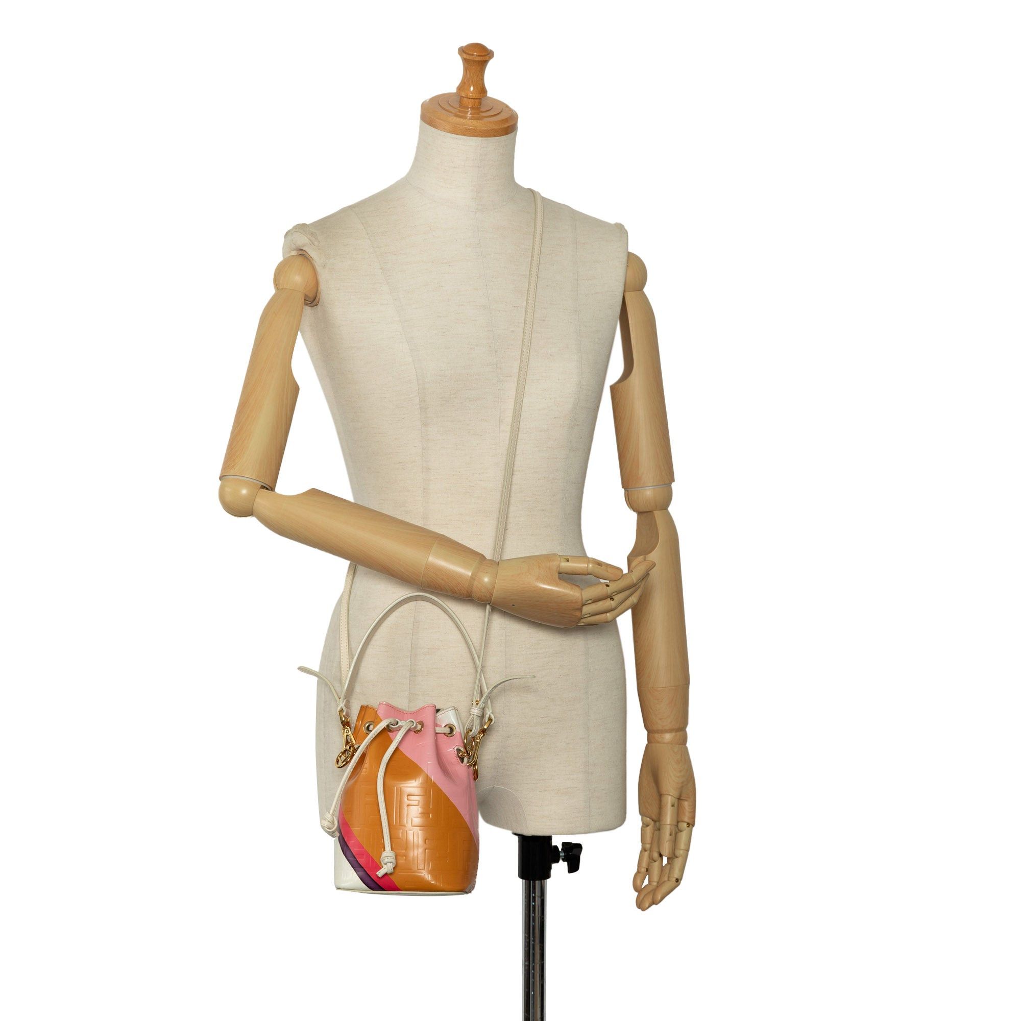 Fendi Fendi FF Embossed Striped Mini Mon Tresor Bucket Bag Brown Size ONE SIZE - 12 Thumbnail