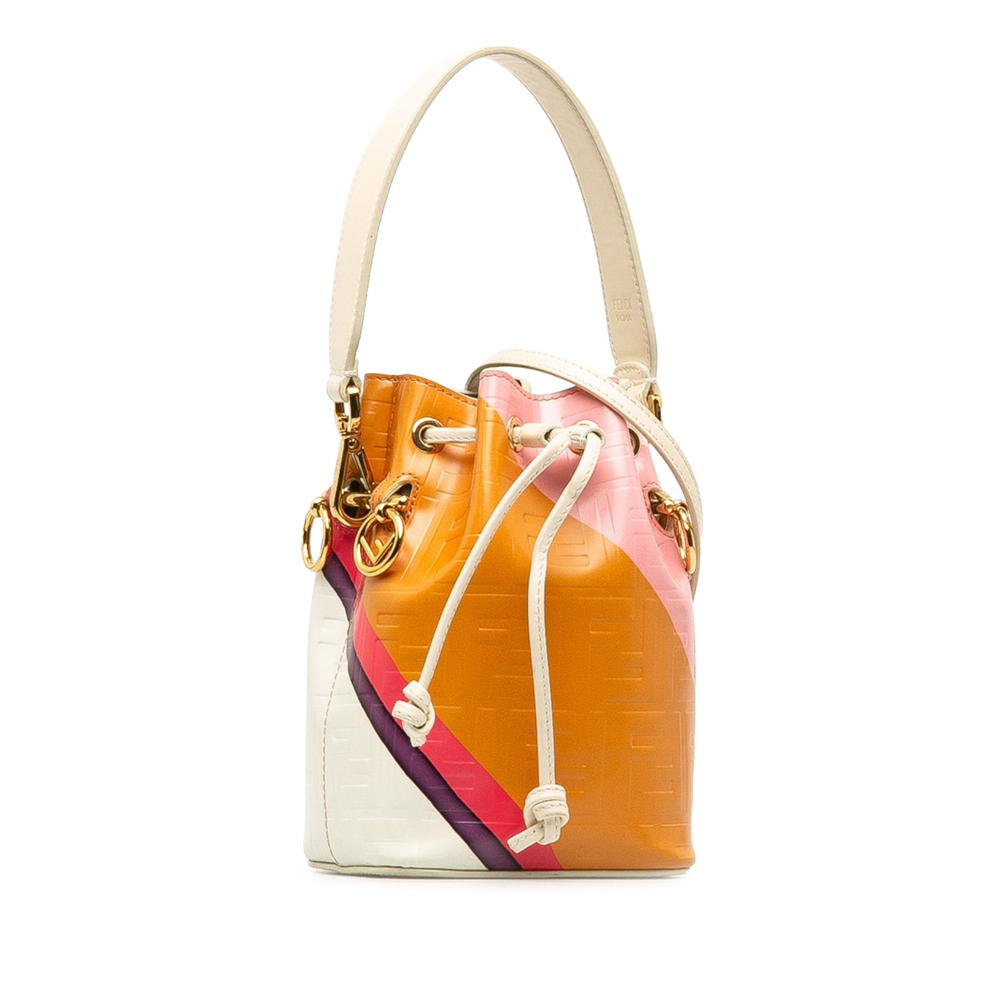 Fendi FF Embossed Striped Mini Mon Tresor Bucket Bag Brown