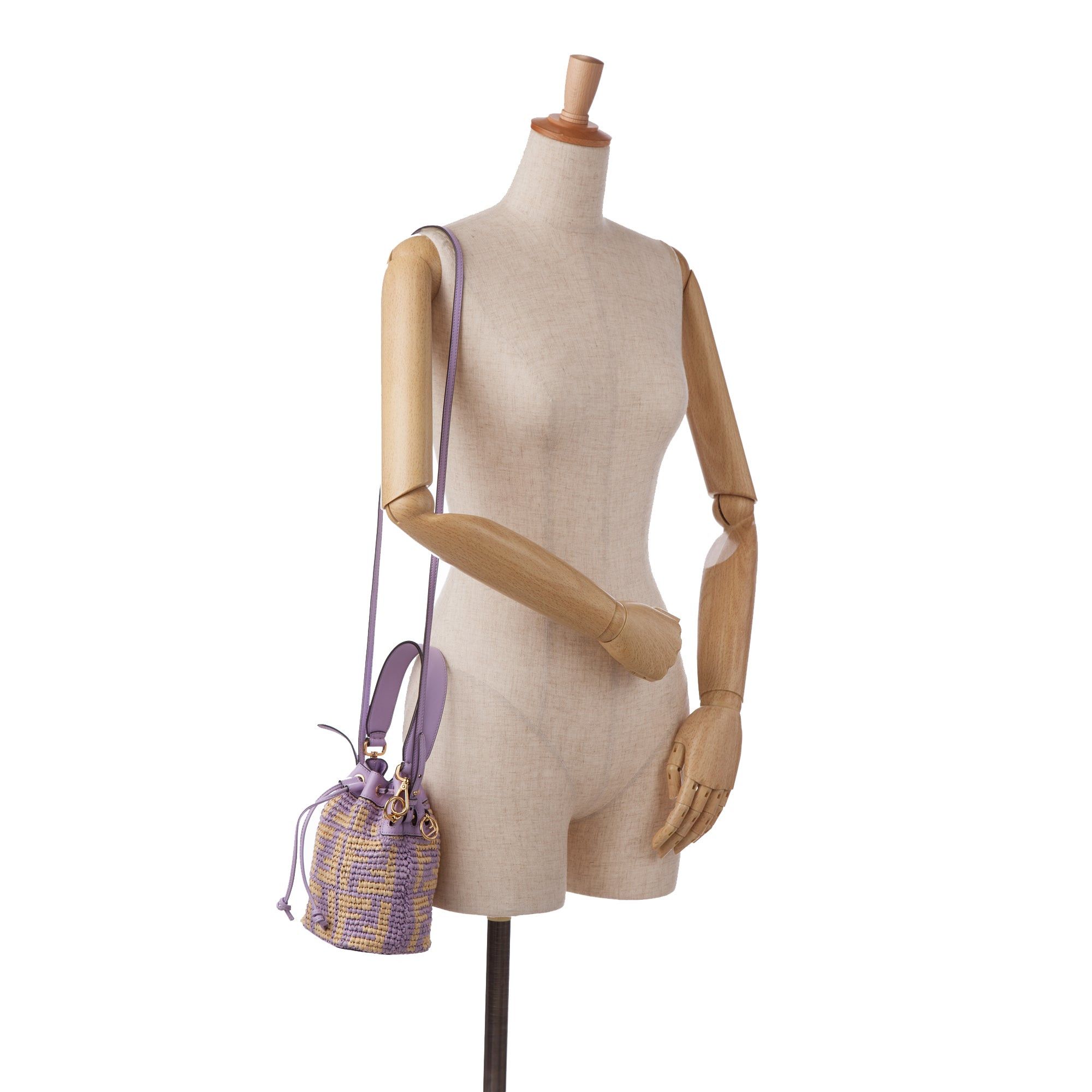 Fendi Fendi Mini Raffia Zucca Mon Tresor Bucket Bag Purple Size ONE SIZE - 9 Thumbnail
