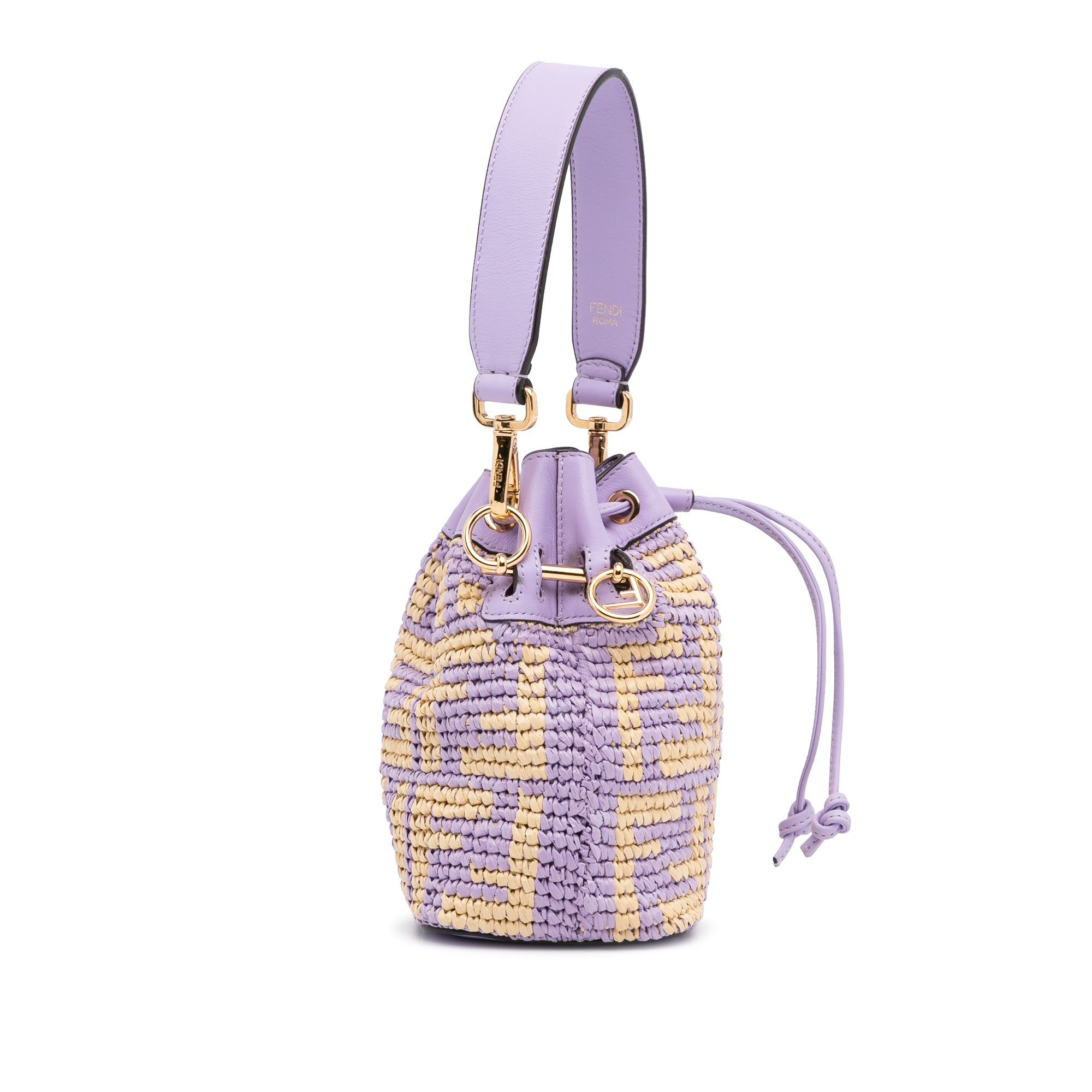 Fendi Fendi Mini Raffia Zucca Mon Tresor Bucket Bag Purple Size ONE SIZE - 3 Thumbnail