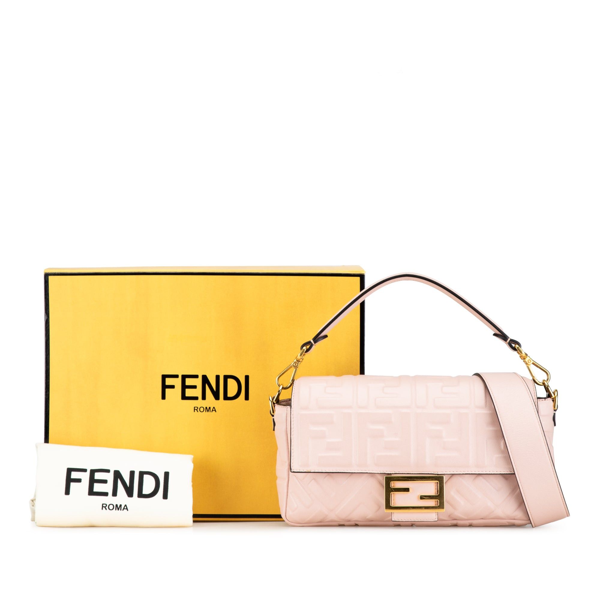 Fendi Fendi Zucca Embossed Leather Baguette Satchel Pink Size ONE SIZE - 8 Thumbnail