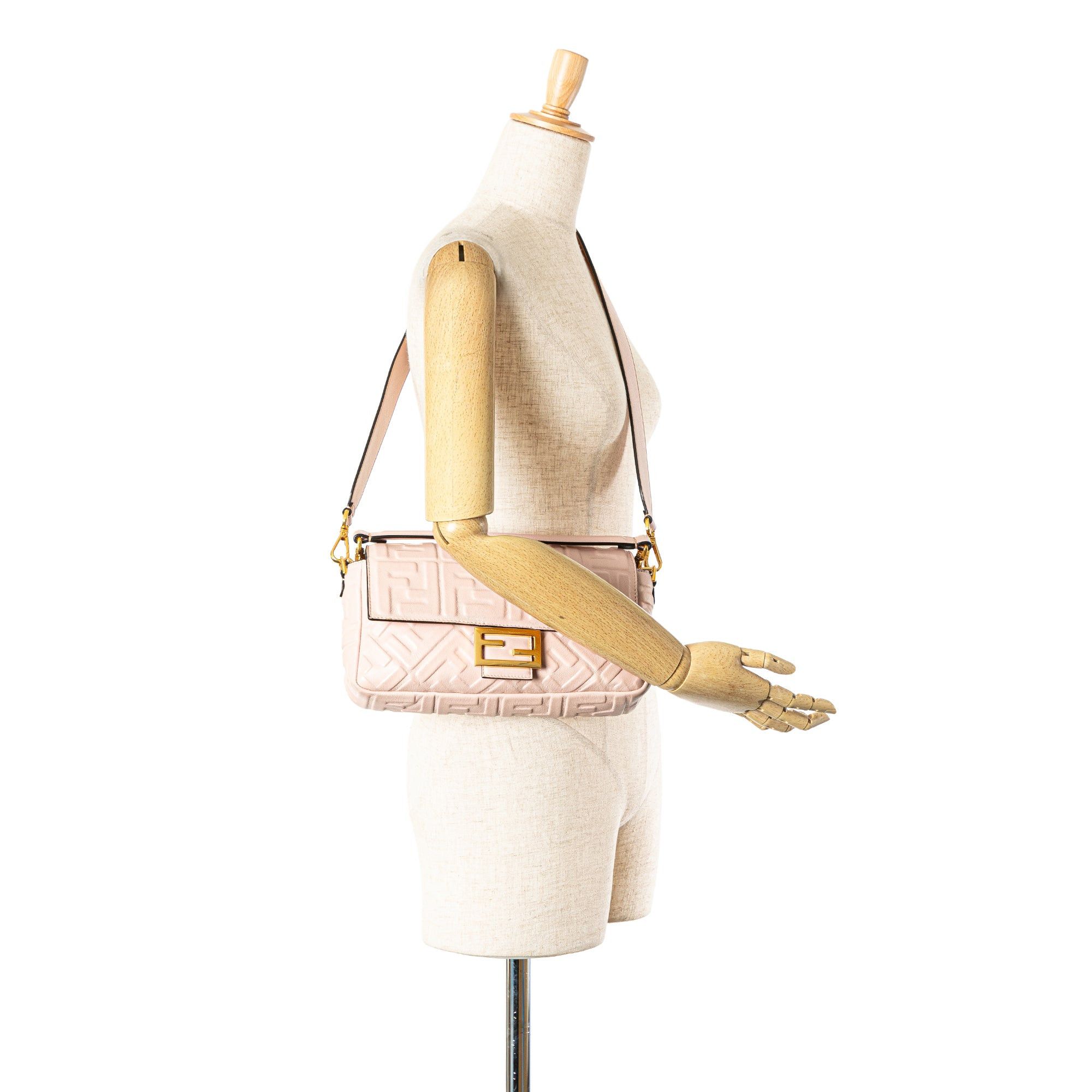 Fendi Fendi Zucca Embossed Leather Baguette Satchel Pink Size ONE SIZE - 7 Thumbnail