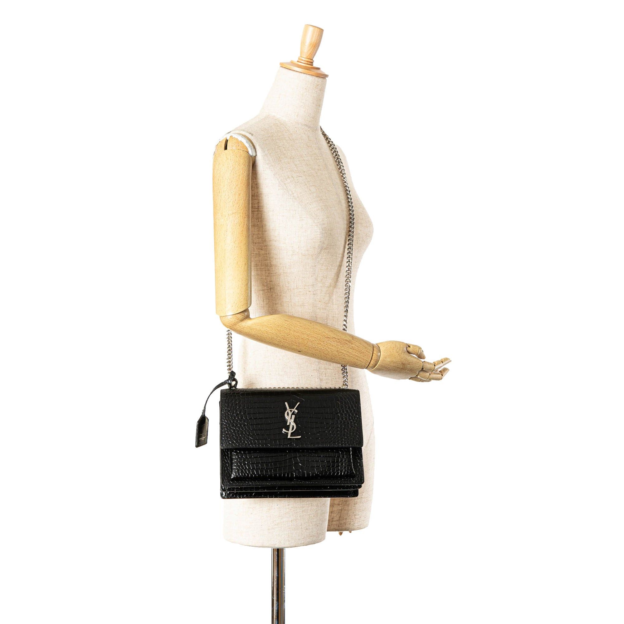 Saint Laurent Paris Saint Laurent Medium Embossed Sunset Crossbody Bag Black Size ONE SIZE - 8 Thumbnail