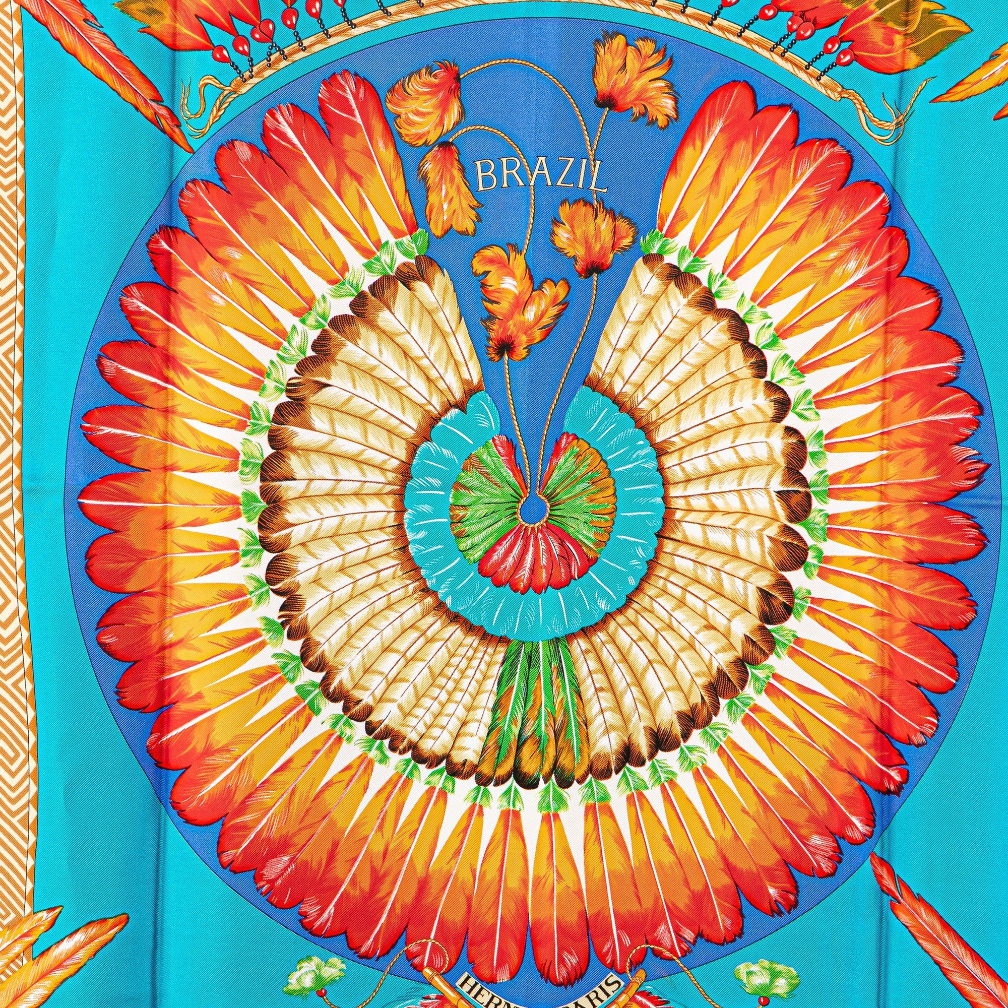 Hermes Hermès Brazil Silk Scarf Blue Size ONE SIZE - 4 Thumbnail