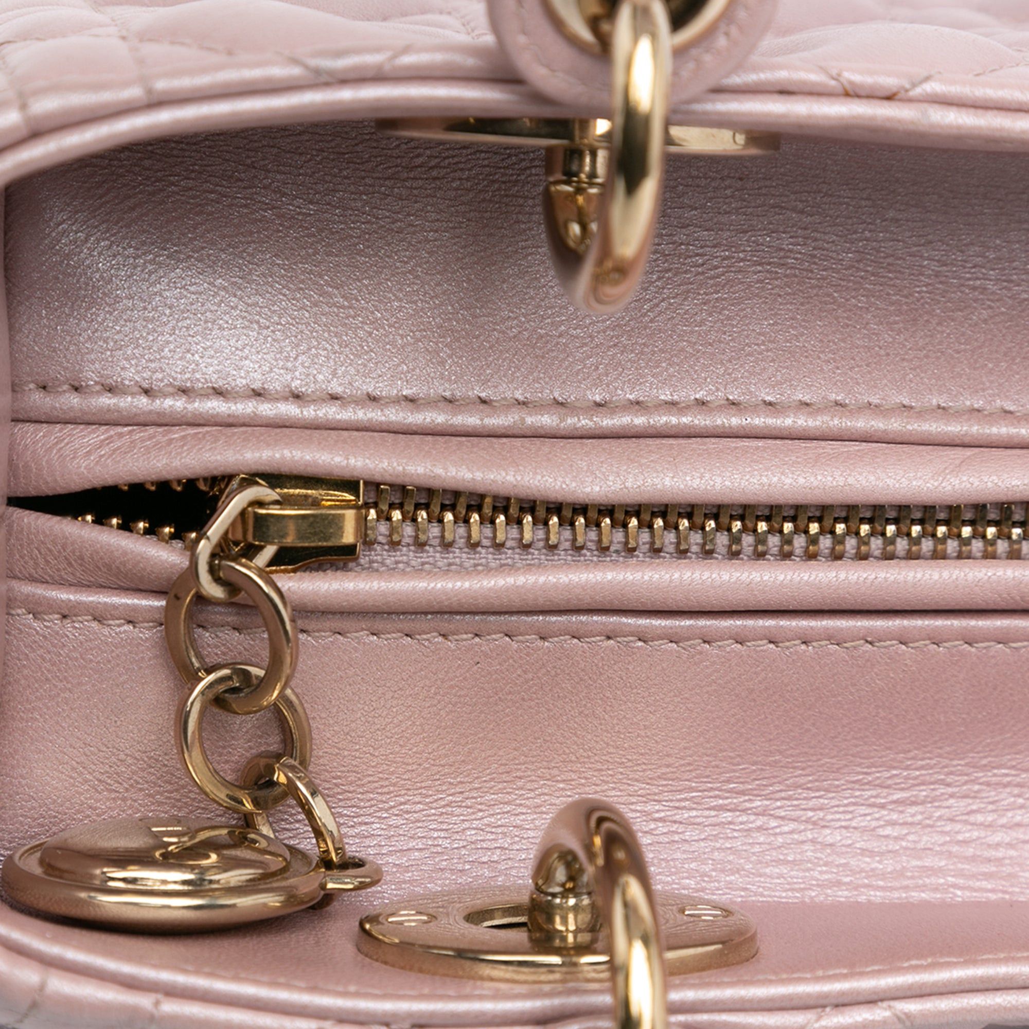 Dior Dior Medium Pearlescent Lambskin Cannage Lady Dior Pink Size ONE SIZE - 8 Thumbnail
