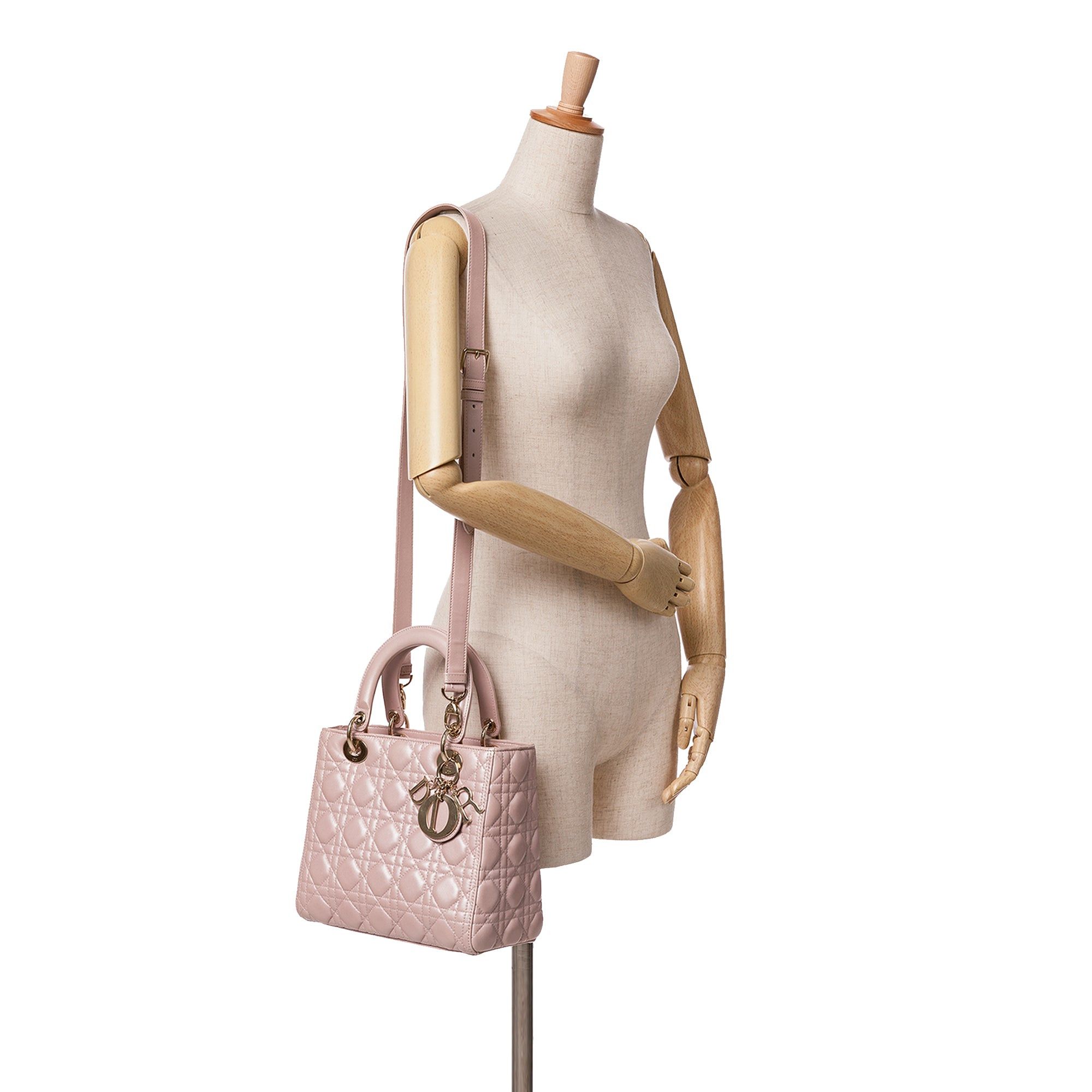 Dior Dior Medium Pearlescent Lambskin Cannage Lady Dior Pink Size ONE SIZE - 10 Thumbnail