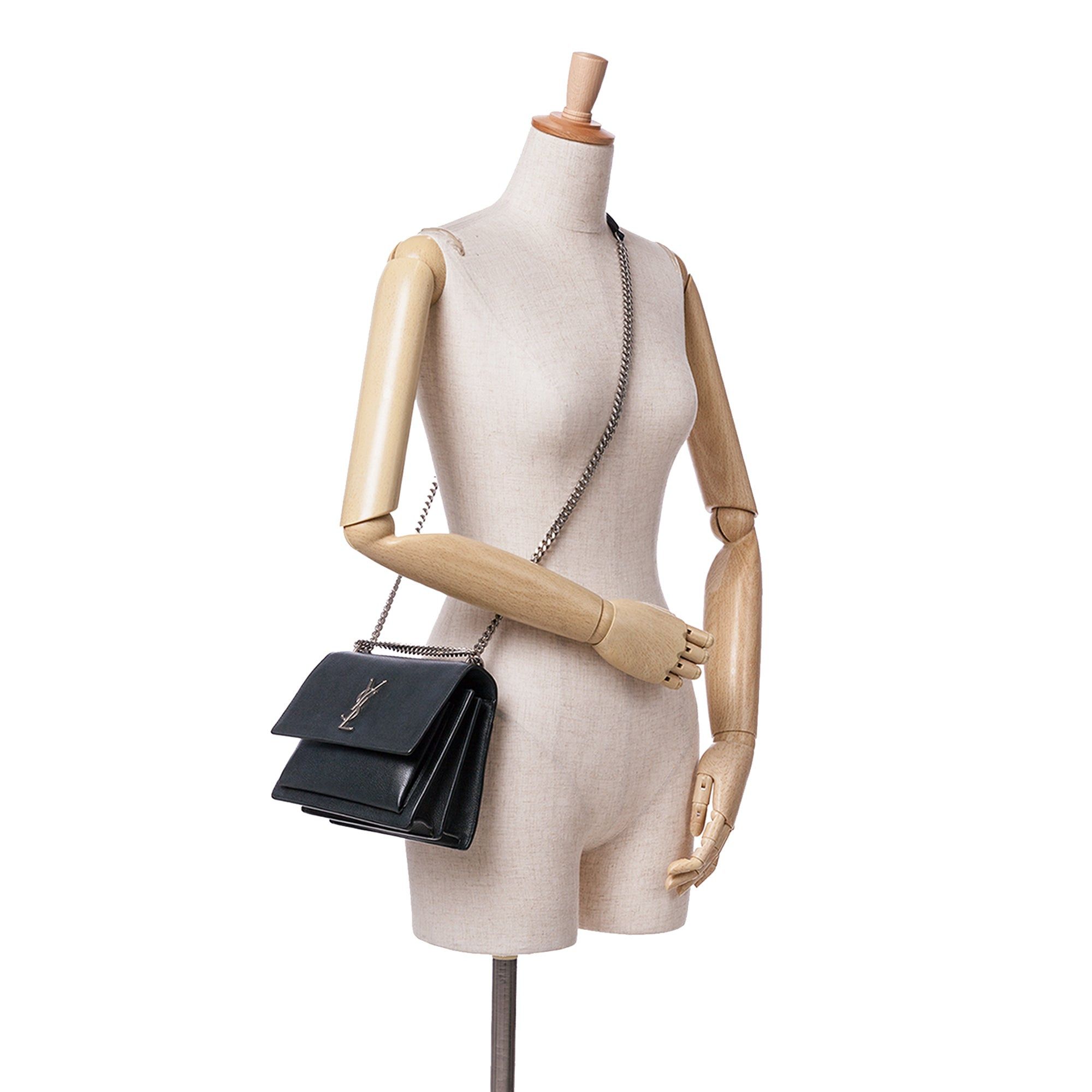Saint Laurent Paris Saint Laurent Medium Leather Monogram Sunset Crossbody Black Size ONE SIZE - 8 Thumbnail