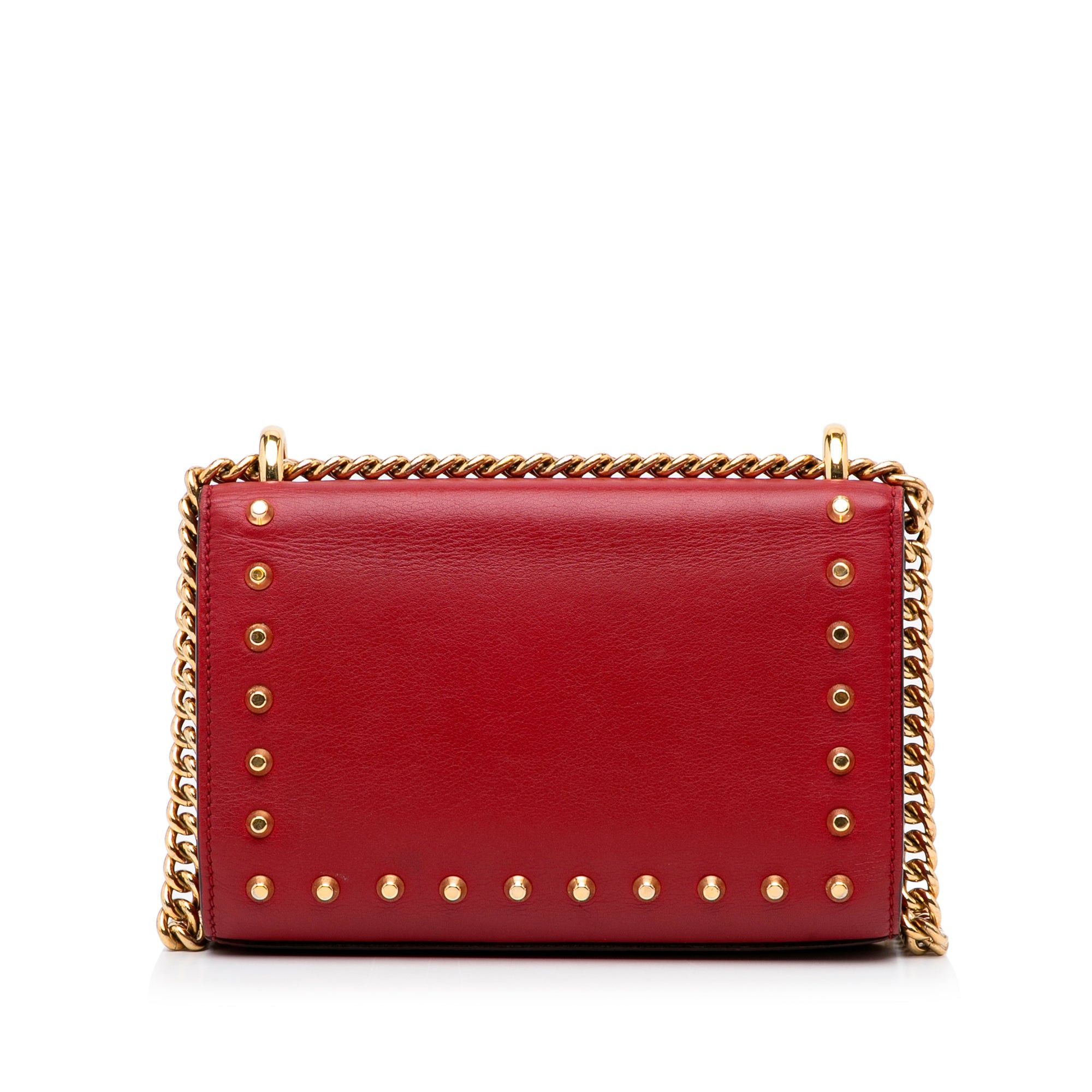 Gucci Gucci Small Leather Pearl Studded Padlock Crossbody Bag Red Size ONE SIZE - 3 Thumbnail