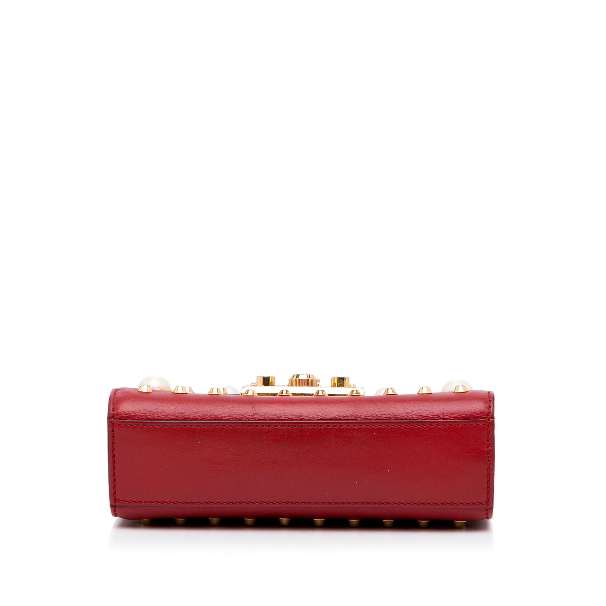 Gucci Gucci Small Leather Pearl Studded Padlock Crossbody Bag Red Size ONE SIZE - 5 Thumbnail