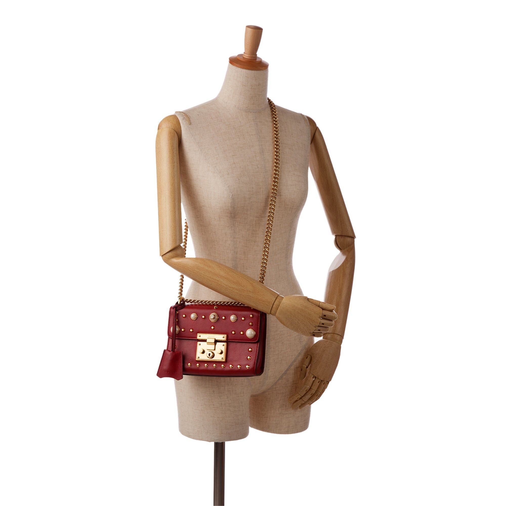 Gucci Gucci Small Leather Pearl Studded Padlock Crossbody Bag Red Size ONE SIZE - 11 Thumbnail