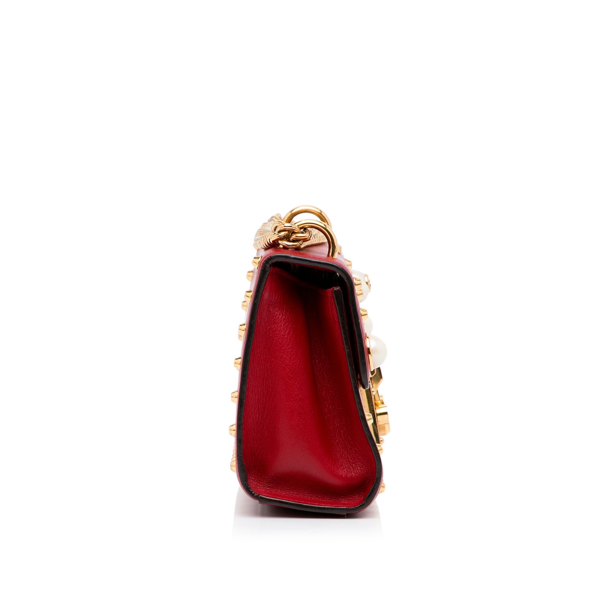 Gucci Gucci Small Leather Pearl Studded Padlock Crossbody Bag Red Size ONE SIZE - 4 Thumbnail