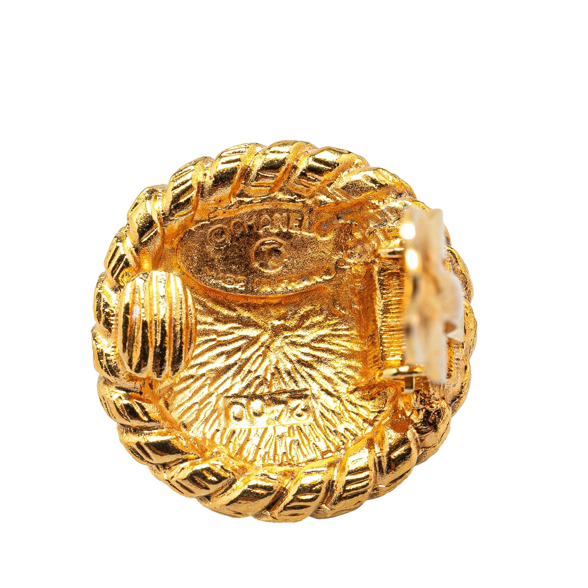 Chanel Chanel Gold Plated CC Round Clip on Earrings Gold Size ONE SIZE - 3 Thumbnail