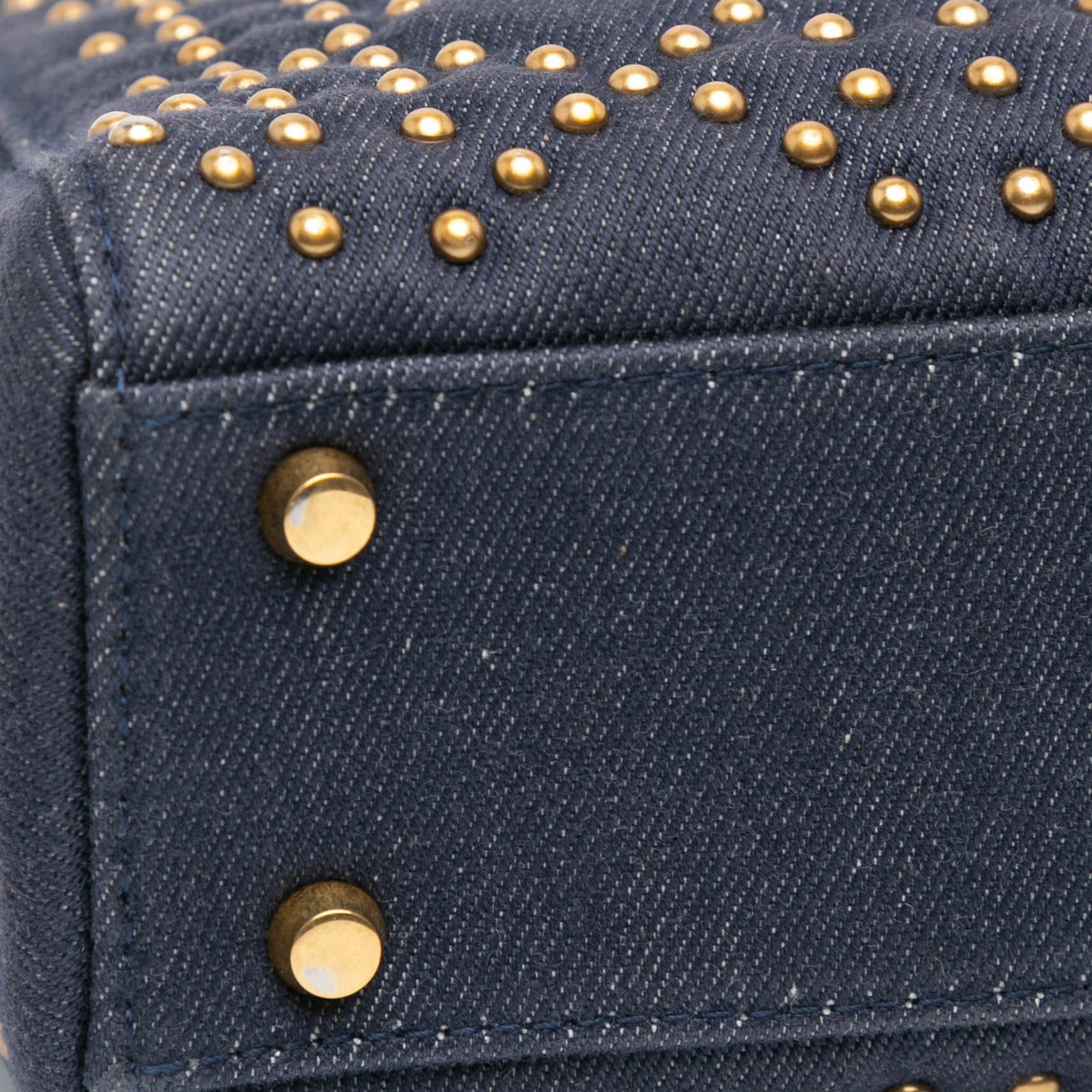 Dior Dior Mini Denim Cannage Studded Supple Lady Dior Blue Size ONE SIZE - 7 Thumbnail