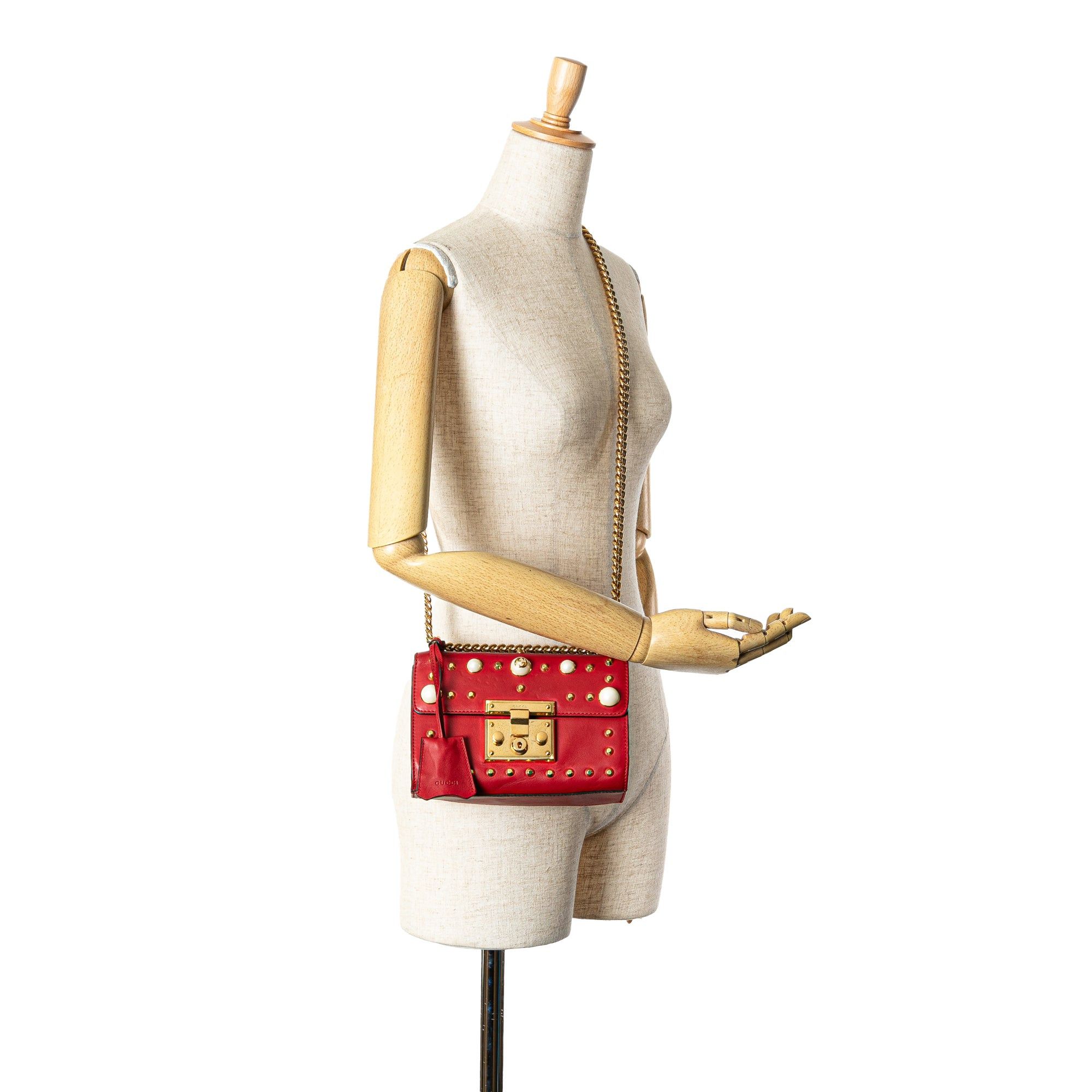 Gucci Gucci Small Pearl Studded Leather Padlock Crossbody Red Size ONE SIZE - 9 Thumbnail