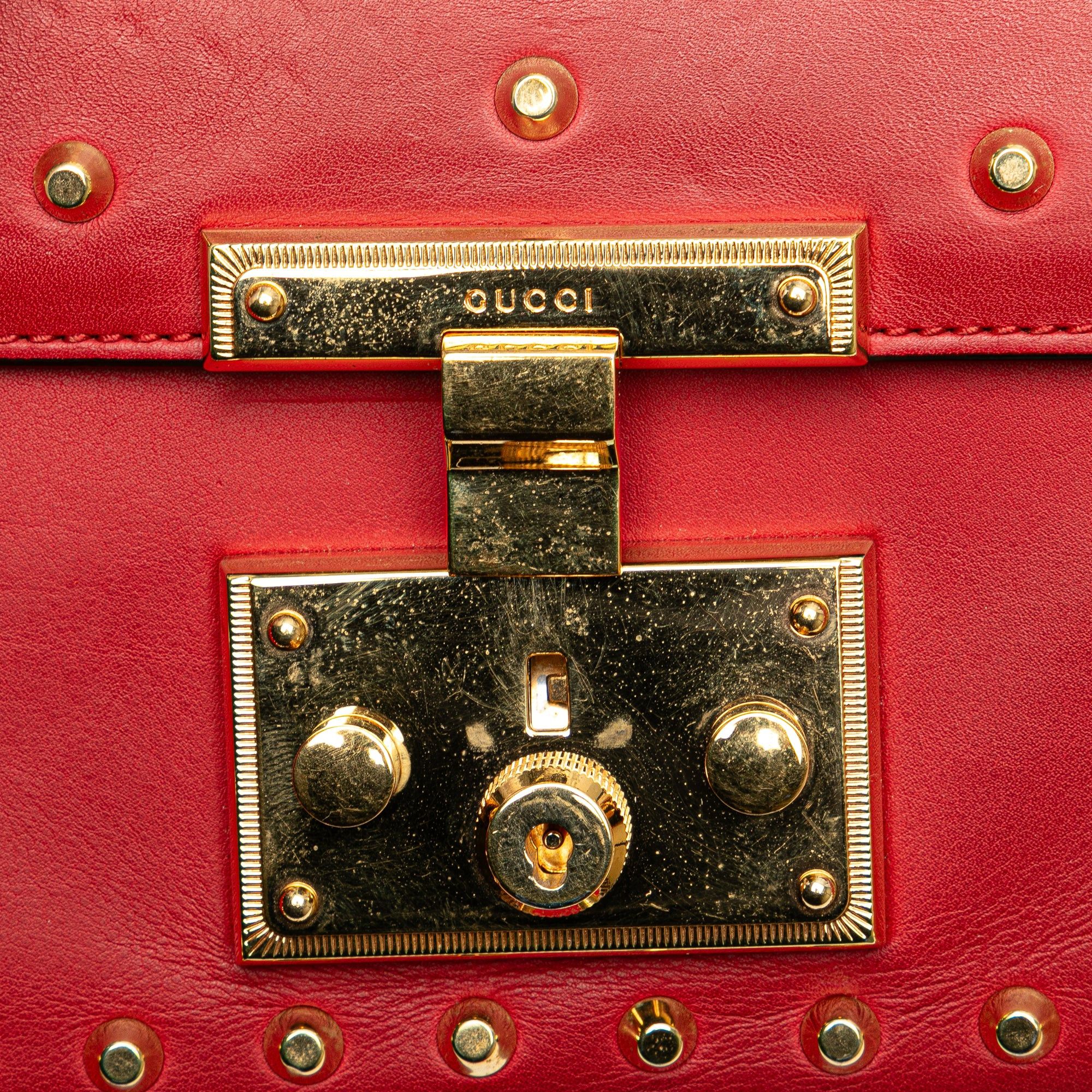 Gucci Gucci Small Pearl Studded Leather Padlock Crossbody Red Size ONE SIZE - 7 Thumbnail