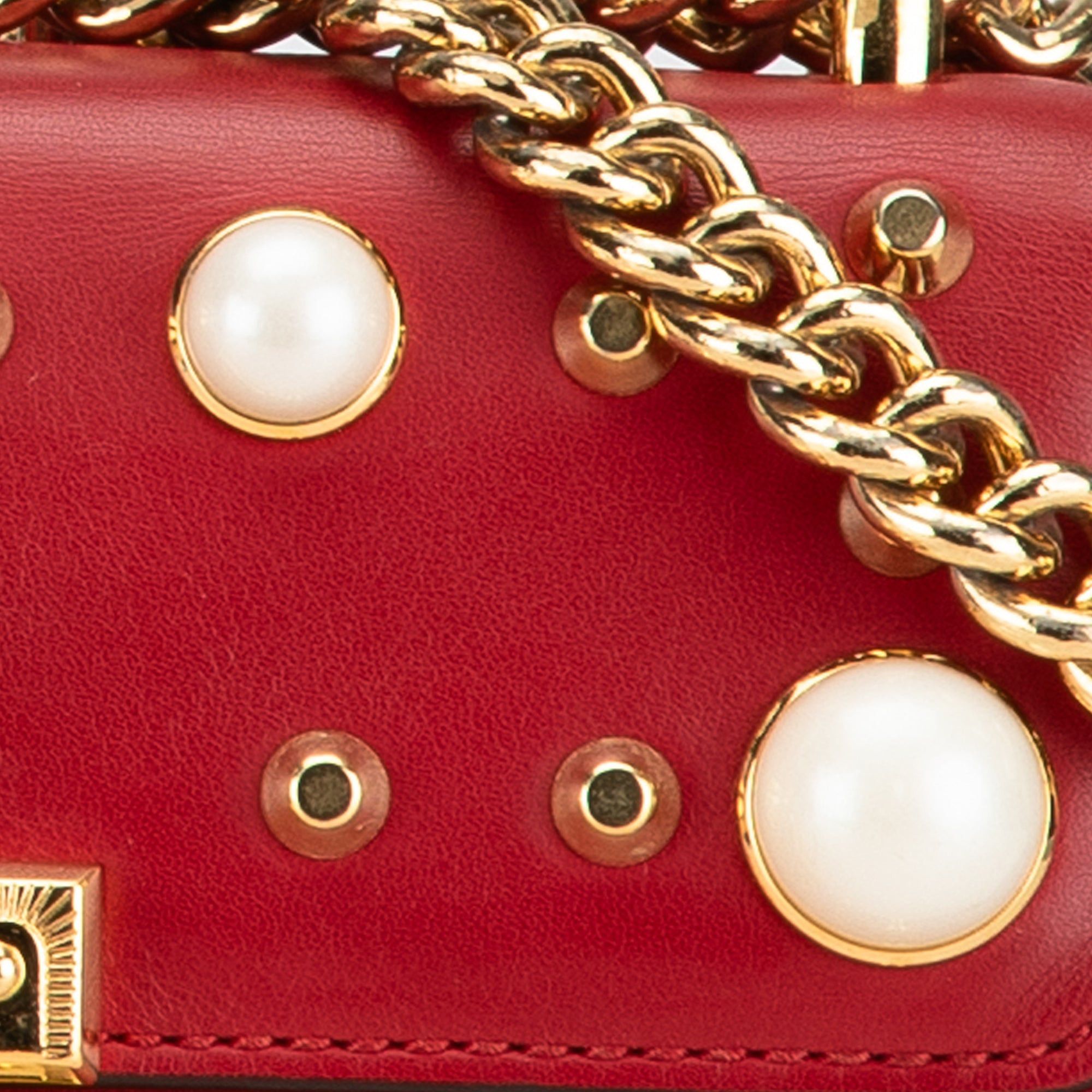 Gucci Gucci Small Pearl Studded Leather Padlock Crossbody Red Size ONE SIZE - 8 Thumbnail