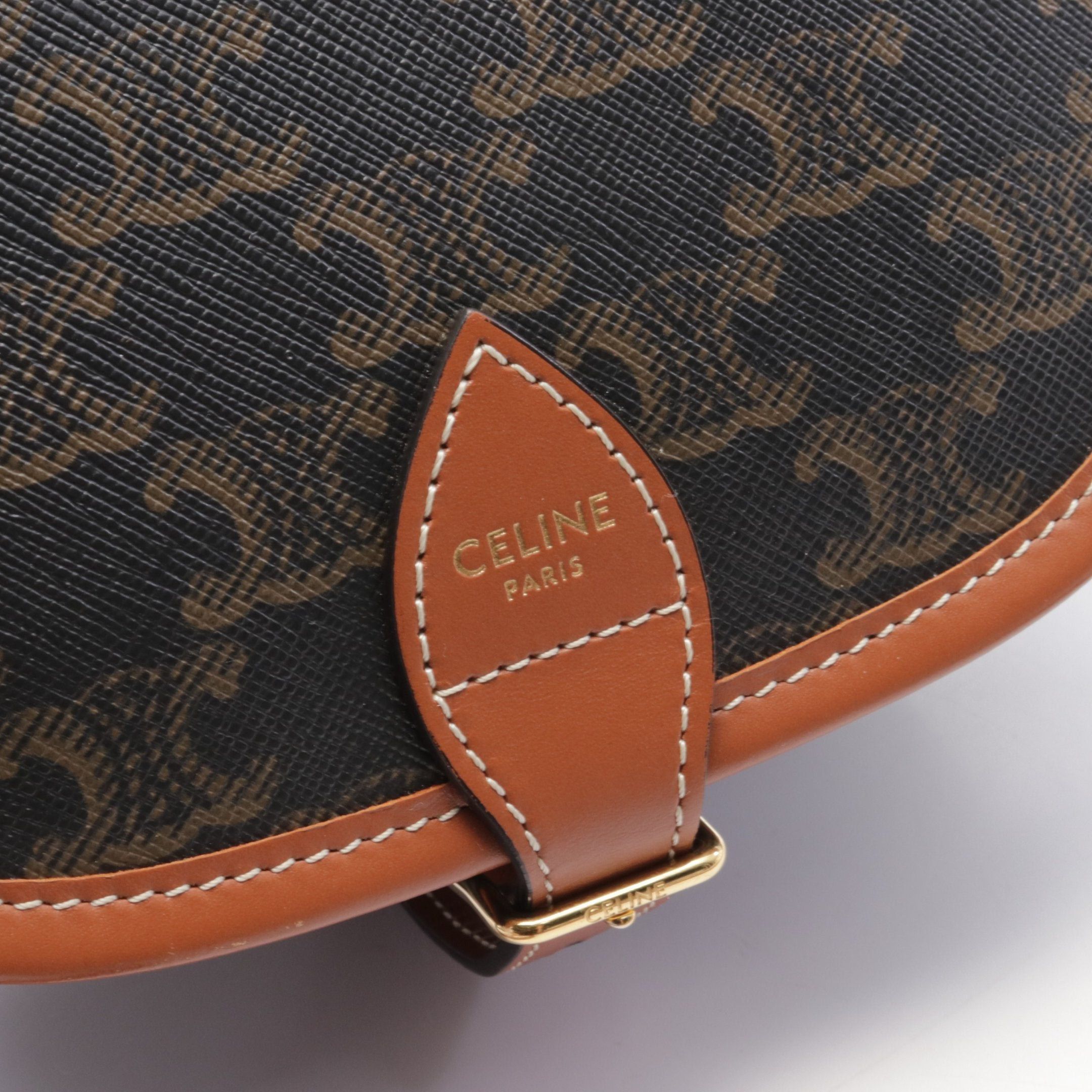 Celine Celine Falco Medium Bag Triomphe Shoulder Leather Dark Gray Brown Size ONE SIZE - 4 Thumbnail