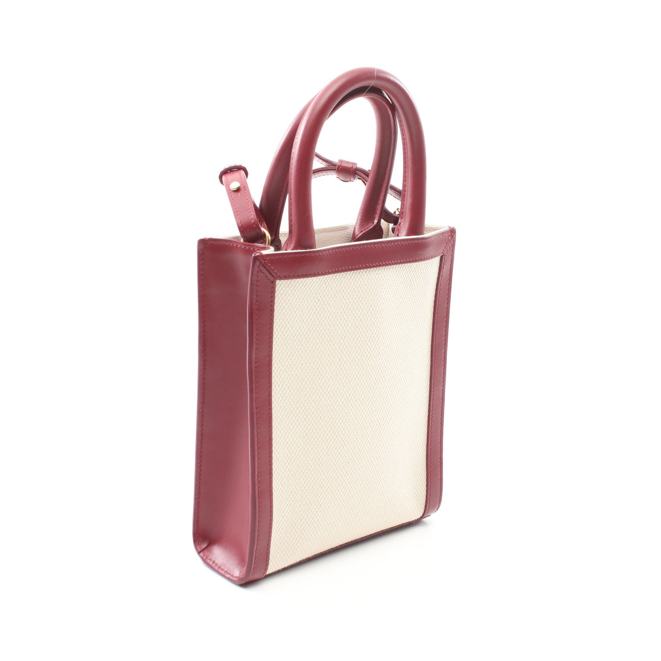 Celine Celine Mini Vertical Cabas Handbag Canvas Leather Ivory Bordeaux Size ONE SIZE - 2 Thumbnail