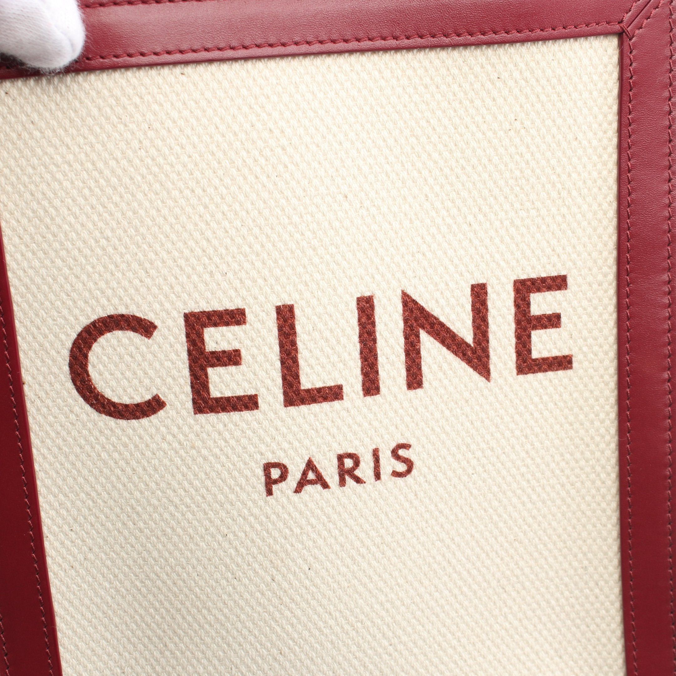 Celine Celine Mini Vertical Cabas Handbag Canvas Leather Ivory Bordeaux Size ONE SIZE - 4 Thumbnail